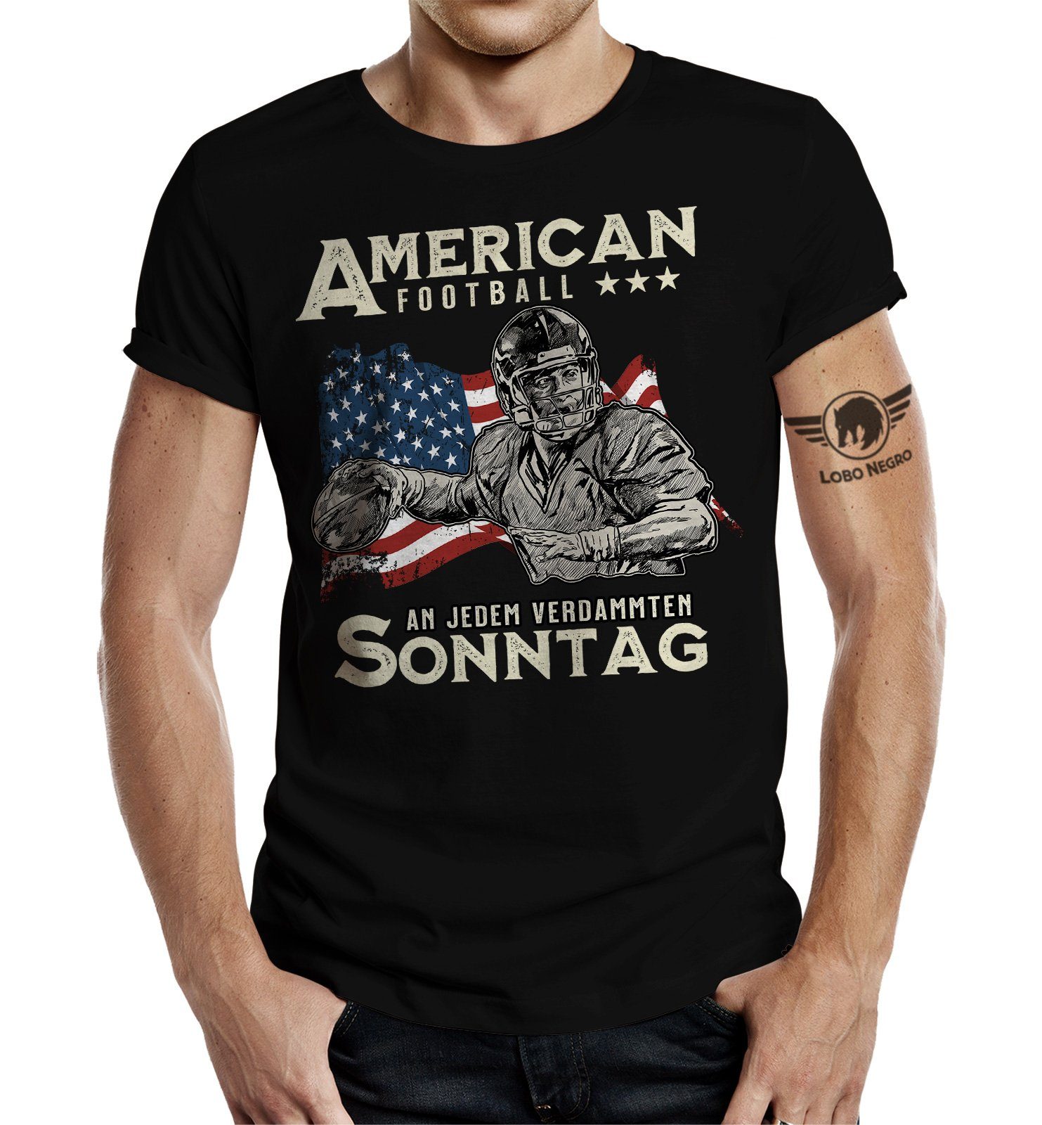Fans: American Sonntag T-Shirt NEGRO® für Football LOBO An jedem verdammten