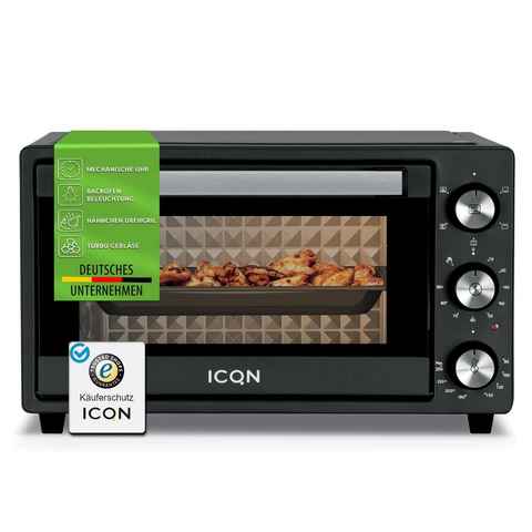 ICQN Minibackofen 20 L, Ober-/Unterhitze mit Umluft, 5 Grill-Funktion, Timer, 1500 W, Pizza-Backofen, 80°-250°C, Backblech/Grill/Krümelblech und Blechhalter