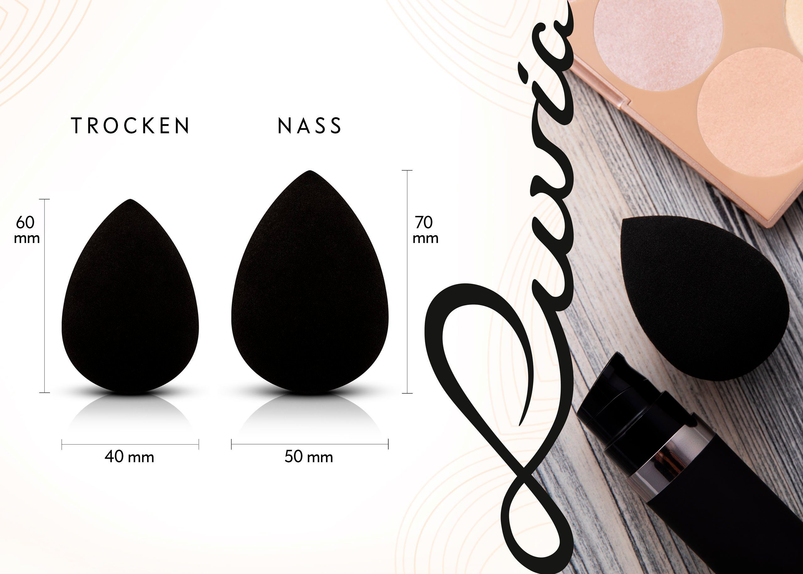 Luvia Cosmetics Make-up Schwamm Make-up Blending Sponge Set-Black, 2 tlg., Ultraweiche Oberfläche für ein makelloses und gleichmäßiges Finish.