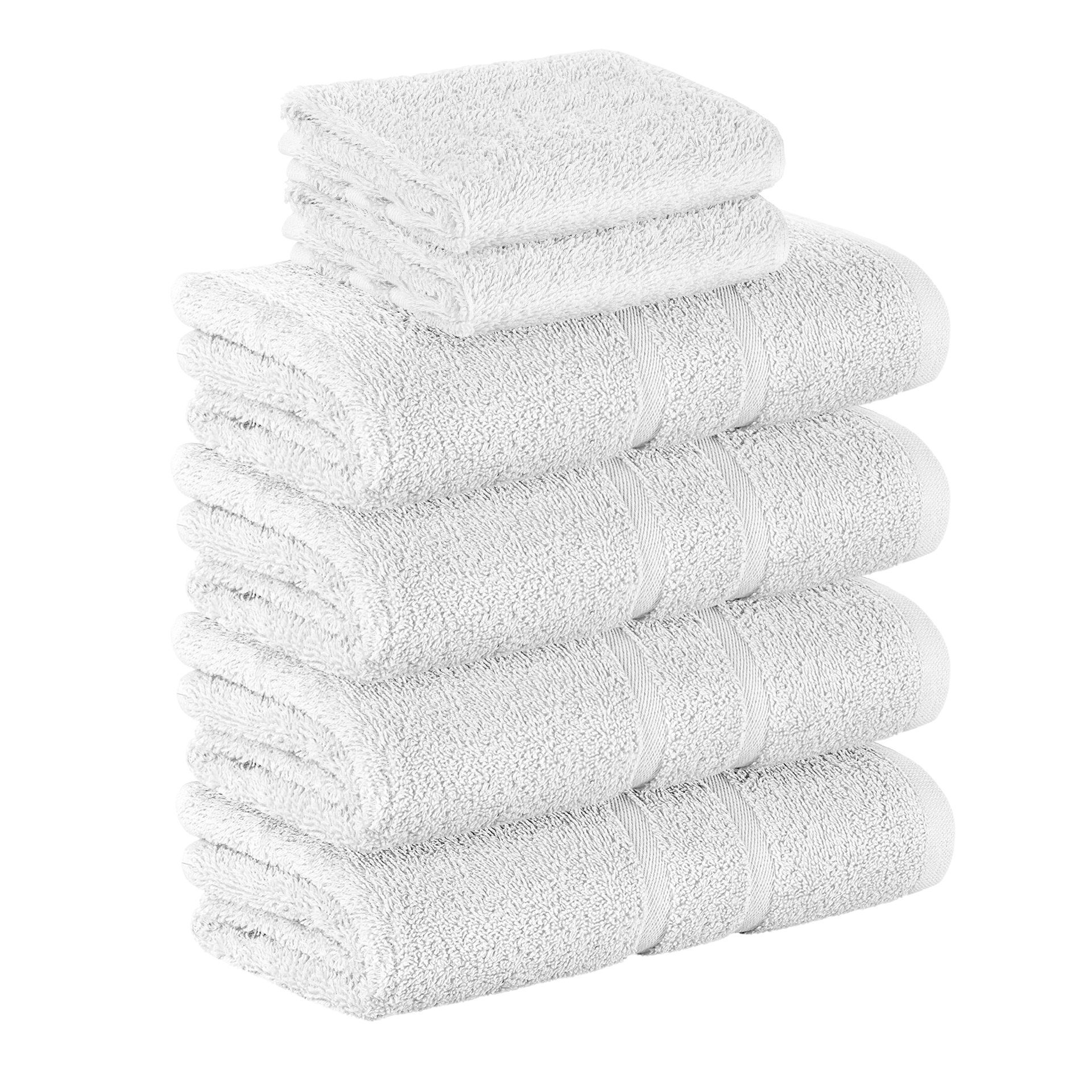 StickandShine Handtuch Set 2x Gästehandtuch 4x Handtücher als SET in verschiedenen Farben (6 Teilig) 100% Baumwolle 500 GSM Frottee 6er Handtuch Pack, 100% Baumwolle 500 GSM Weiß