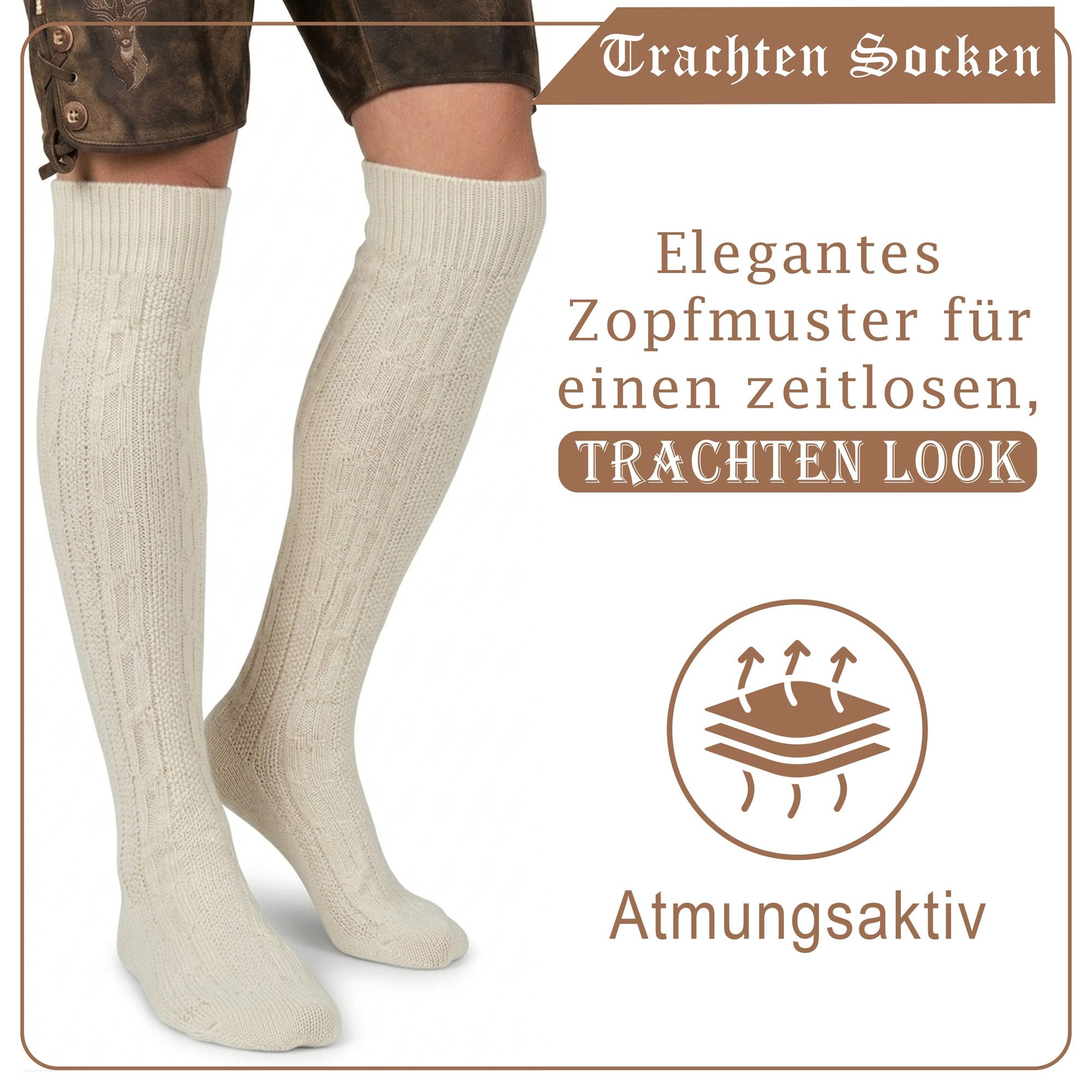 German Wear Trachtensocken GW250- 2xPaar AMZ (2er-Pack) 2er Pack Lange Trachtensocken Strümpfe Socken 70cm – Bild 5 von 5