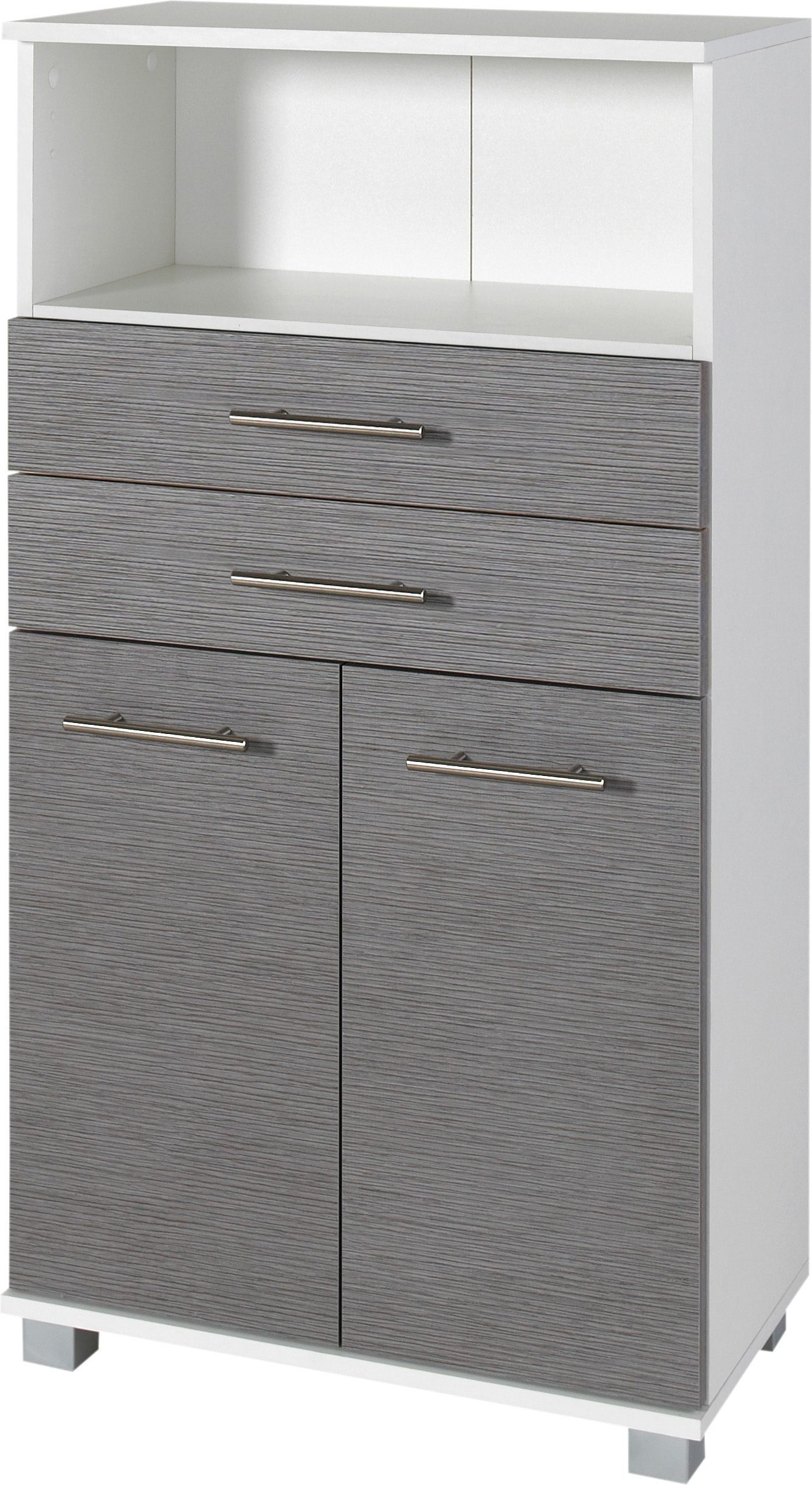 Schildmeyer Midischrank Palermo grau verstellbarer cm, Einlegeboden, Schubkästen Metallgriffe, weiß/eschefarben 2 Breite 60