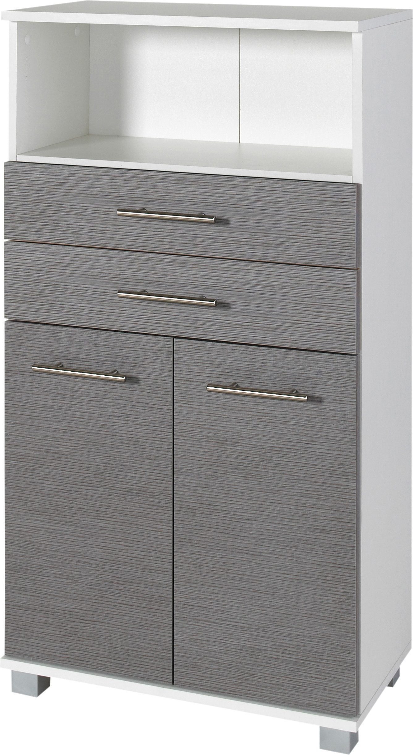 Schildmeyer Midischrank Palermo Breite 60 cm, verstellbarer Einlegeboden, Metallgriffe, 2 Schubkästen weiß/eschefarben grau