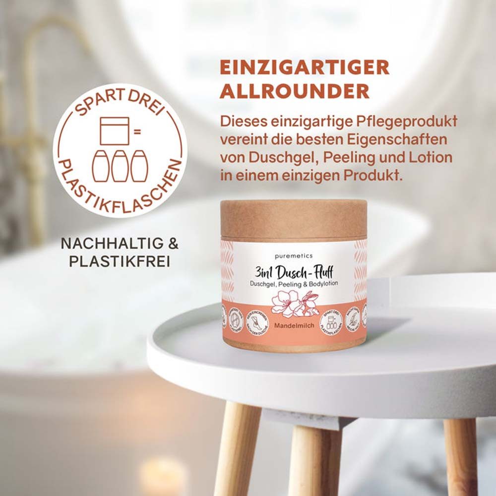 puremetics Körperpeeling 3in1 Dusch-Fluff - Mandelmilch 250g