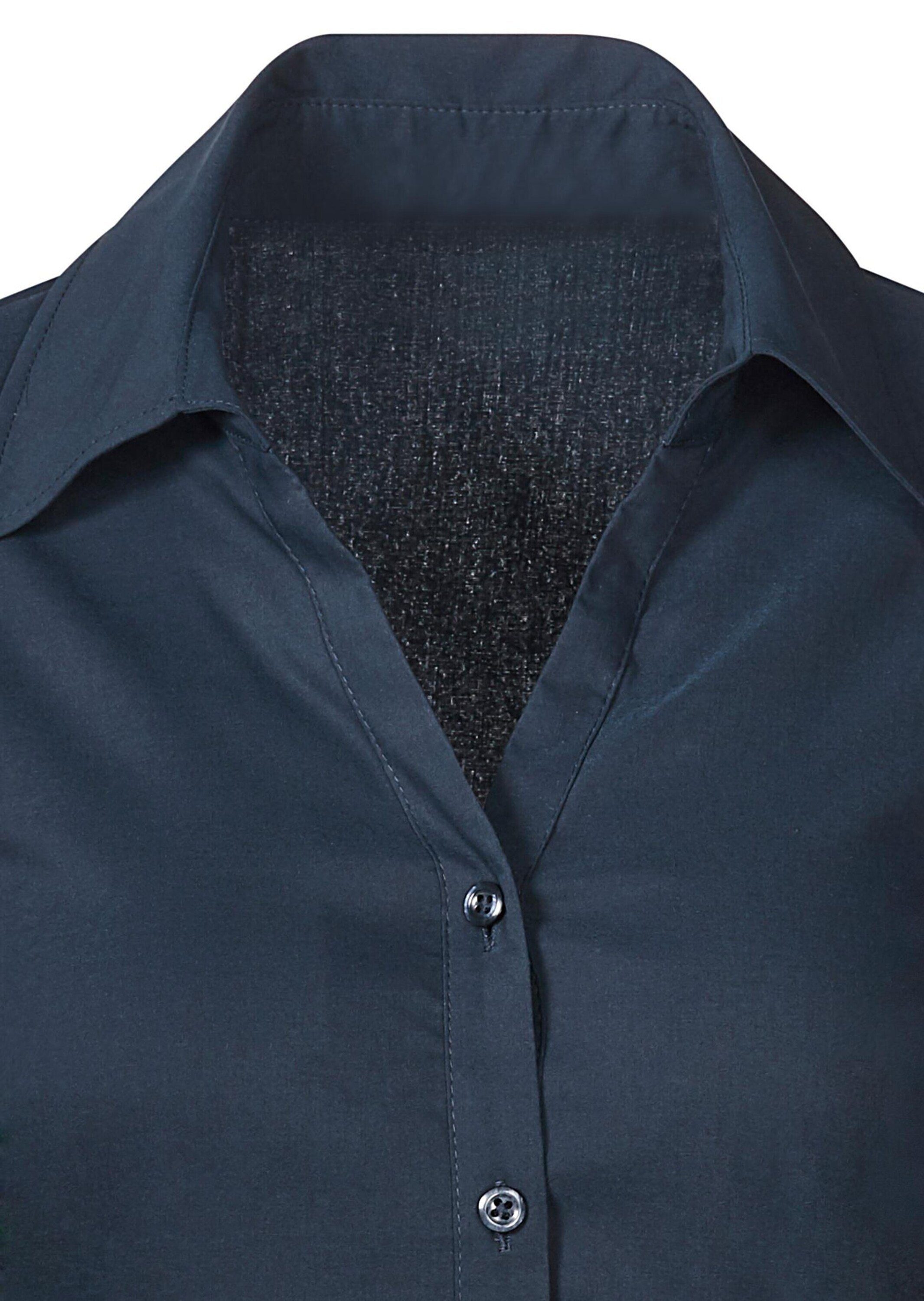 Bluse mit Stretchbequeme marine Hemdbluse GOLDNER Baumwolle Kurzgröße: