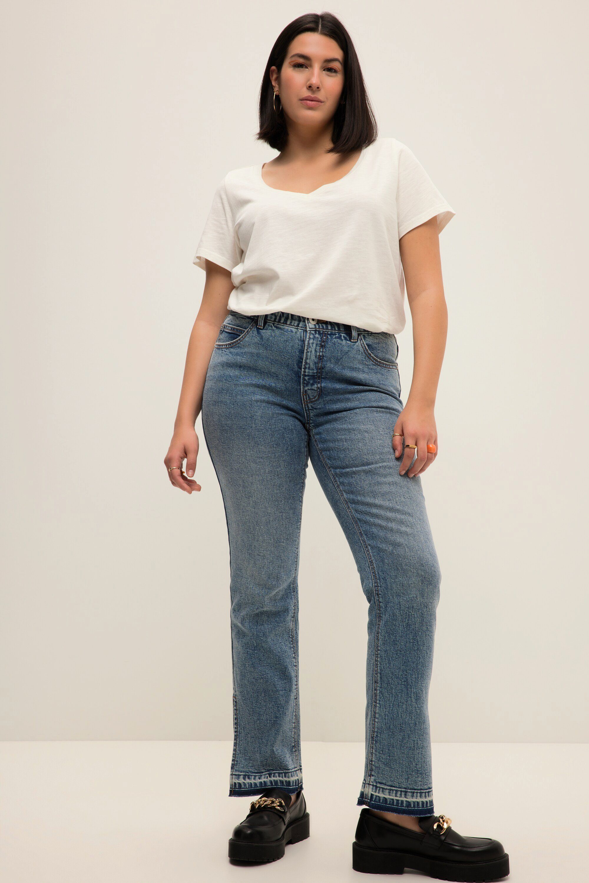 Studio Untold 5-Pocket-Jeans Jeans Fransensaum Straight Fit außen Schlitz