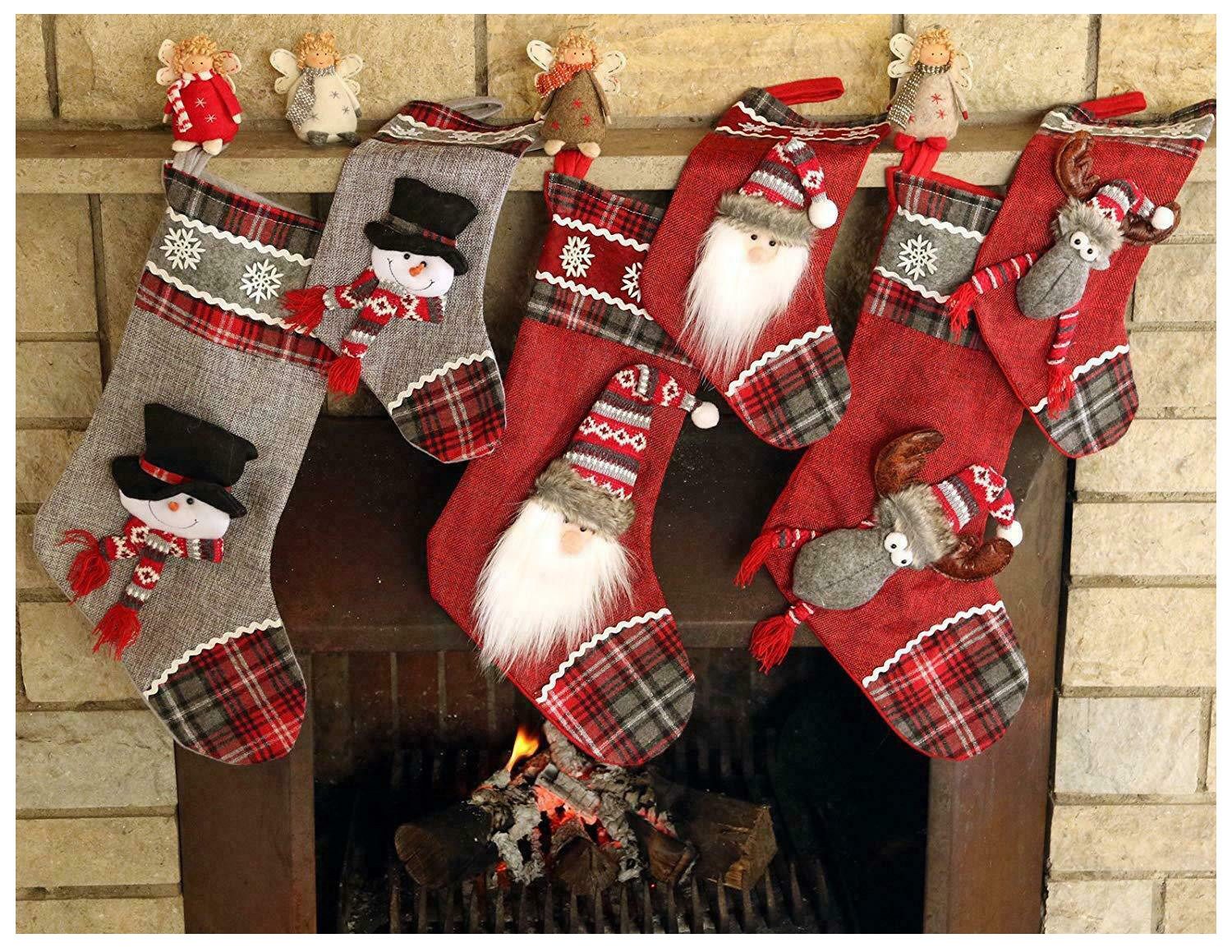 heimtexland Nikolausstiefel Nikolausstiefel Deko Geschenk Nikolaus Beutel Weihnachten Strumpf (Typ481, 1 St., Typ481), zum Befüllen I Schneemann Applikation I 35 cm I zum Hängen