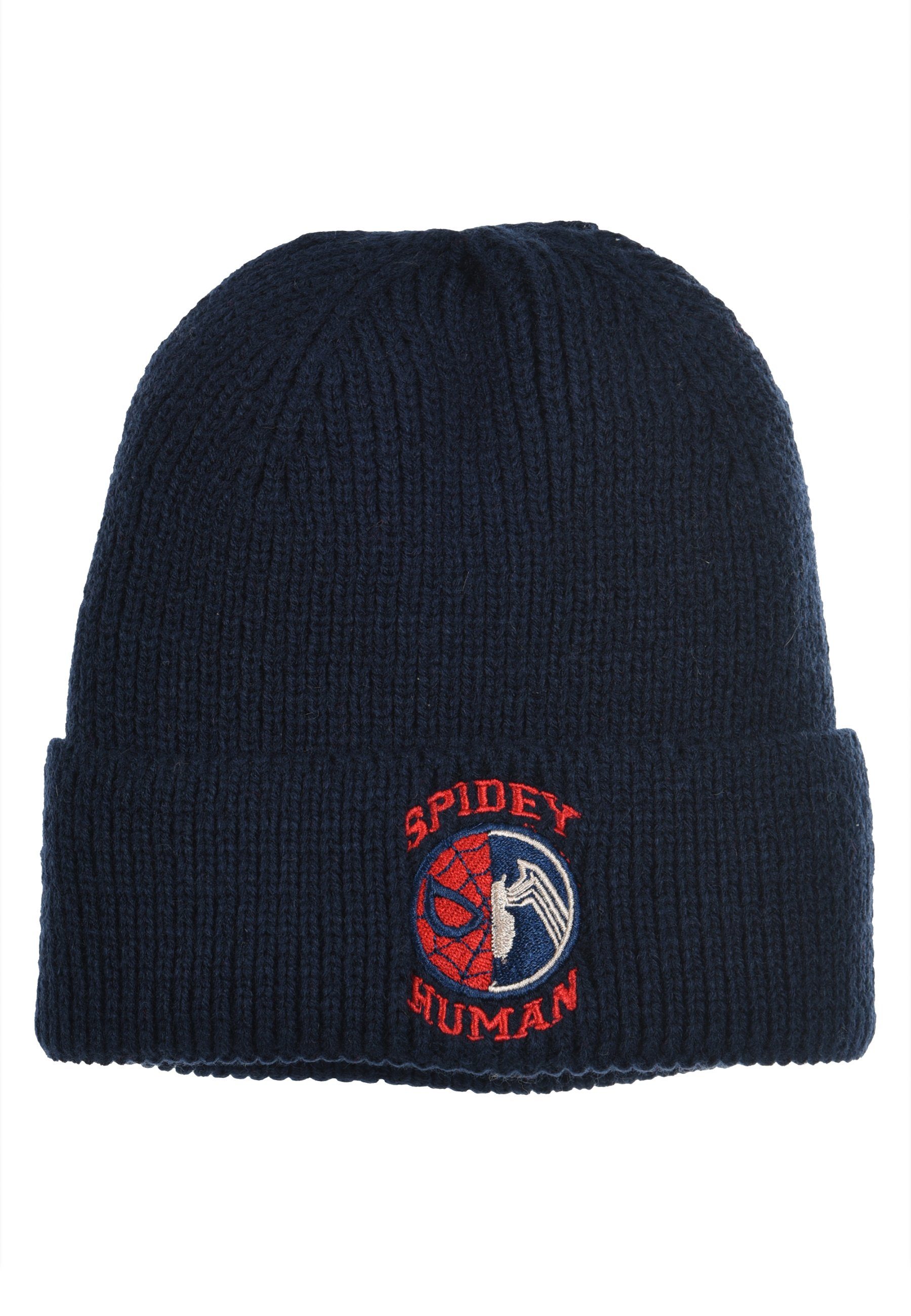 Spiderman Beanie Kinder Jungen Strickmützte Winter-Mütze Dunkel-Blau