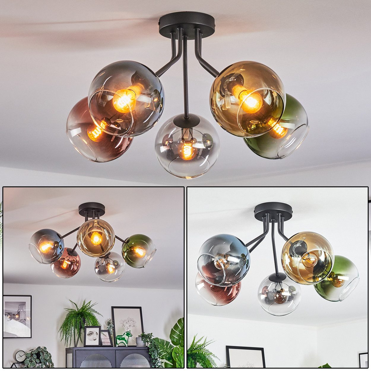 hofstein Deckenleuchte Deckenlampe aus Metall/Glas in Blau/Grün/Gold/Chrom/ günstig online kaufen