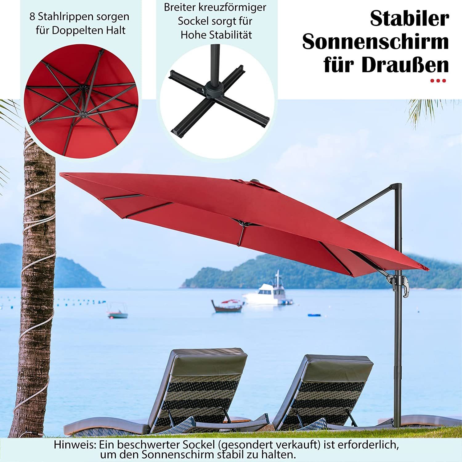KOMFOTTEU Sonnenschirm 360° Drehbarer Ampelschirm, 8 günstig online kaufen