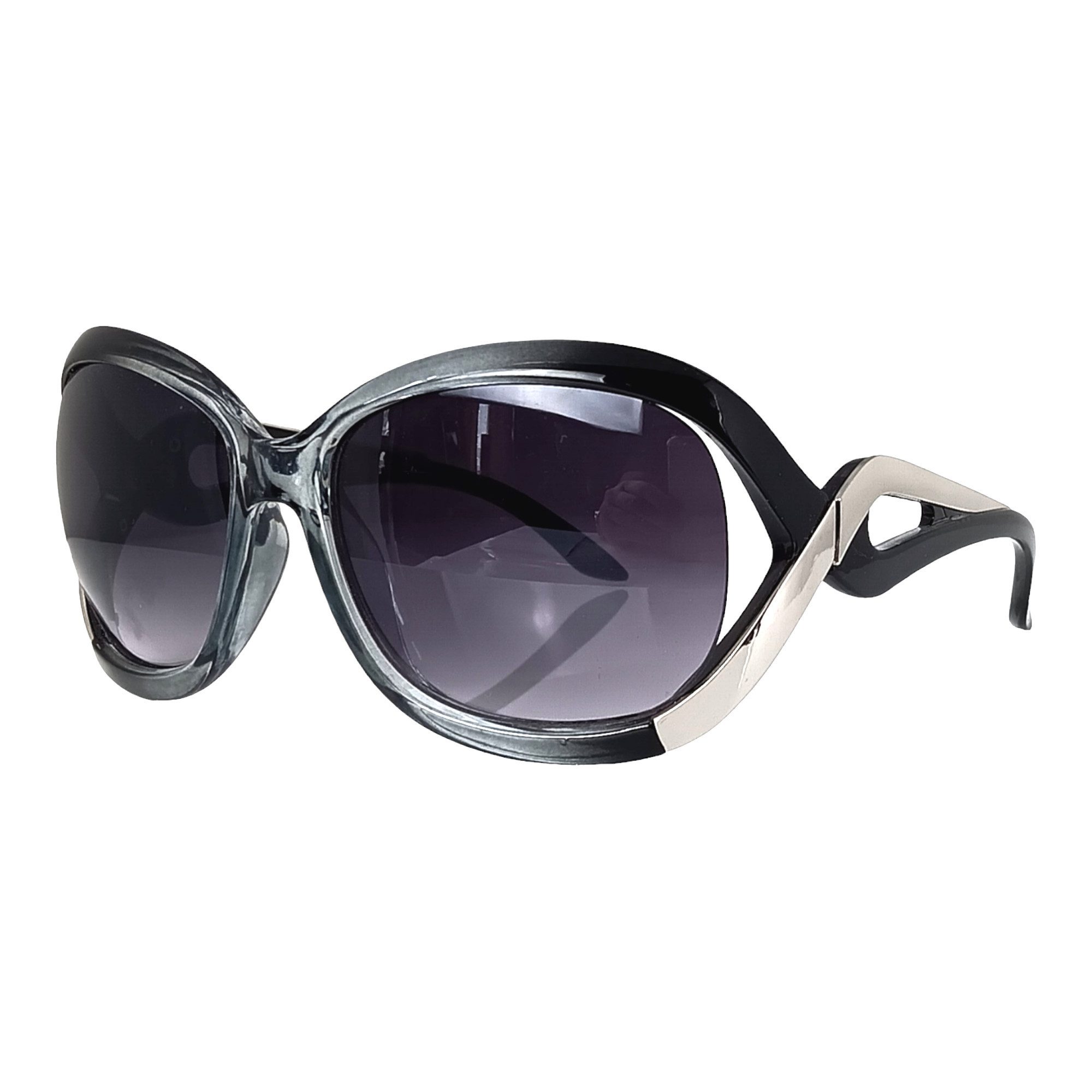 Rennec Sonnenbrille (Damen Oversized Brille mit Brillenbeutel) Große Designer Brille mit geschwungen Bügeln