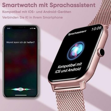 Dachma Smartwatch (1,85 Zoll, Android iOS), Damen mit Whatsapp Funktion telefonfunktion damenuhren 3 Armbander Uhr