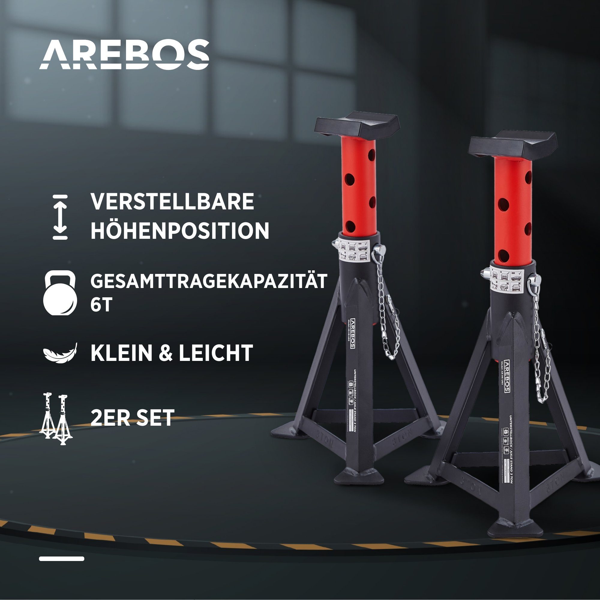 Arebos Unterstellbock Wagenheber Autoheber 3T mit Sicherungssplint und Gummiauflagen, 6000 kg max. Belastbarkeit, (2er Set, 4-St)