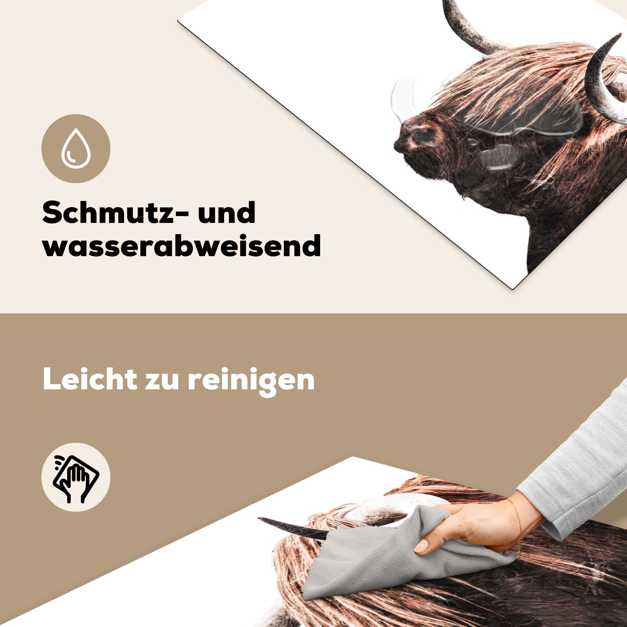 MuchoWow Herdblende-/Abdeckplatte Schottische Highlander - Kühe Induktionskochfeld Schutz für die Hoorn, cm, - tlg), Ceranfeldabdeckung (1 küche, Vinyl, 81x52