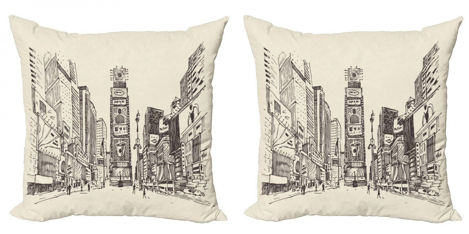 Kissenbezüge Modern Accent Doppelseitiger Digitaldruck, Abakuhaus (2 Stück), NYC Times Square Sketch Städtische Ansicht