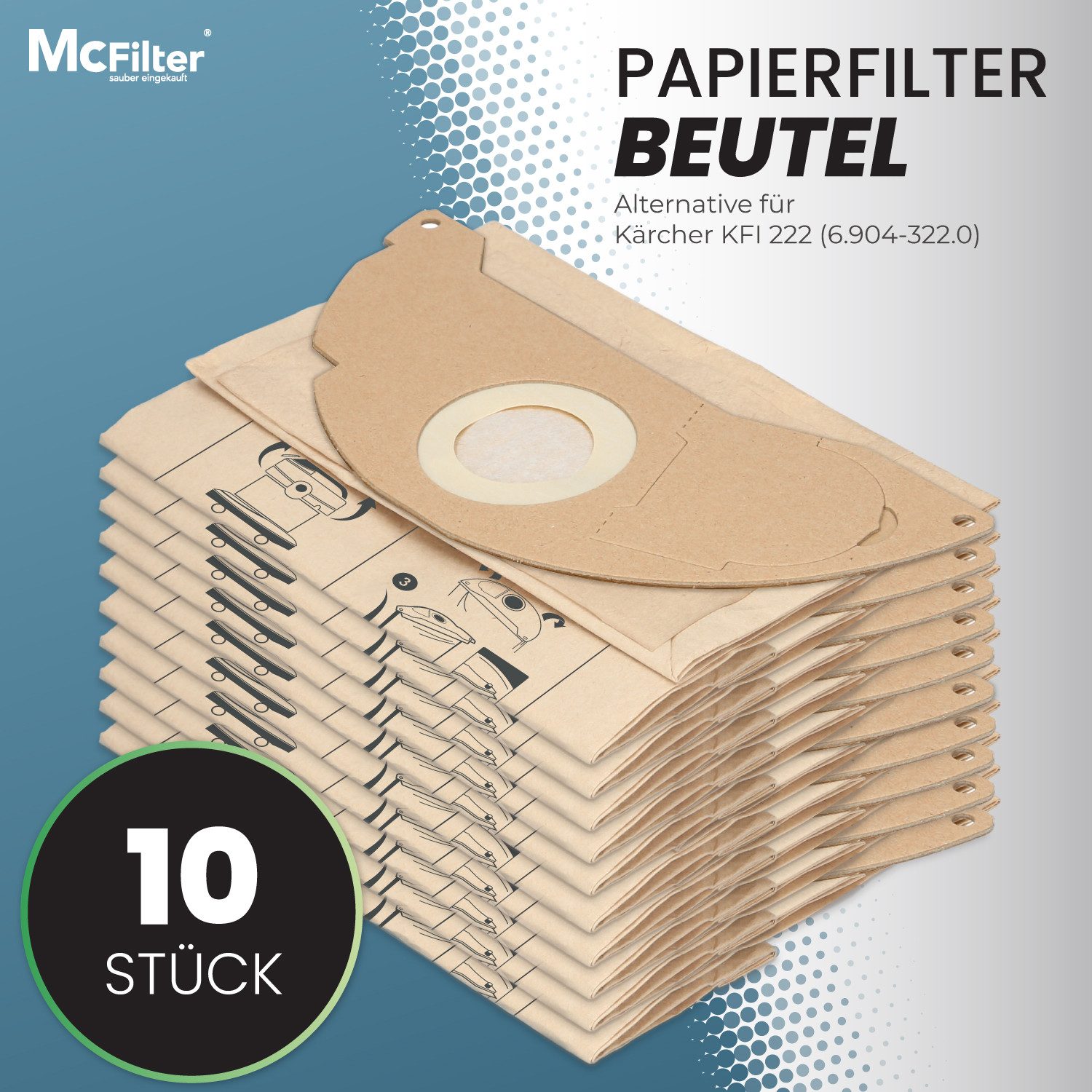 McFilter Staubsaugerbeutel (10 Stück) geeignet für Kärcher 6.904-322.0 Staubsauger, passend für MV2 WD2 A2003 A2004 WD2.200 WD2.210 WD2.240 WD2.250 und weitere Modelle, 10 St., Hohe Reißfestigkeit, Formstabile Deckscheibe, 2-lagig