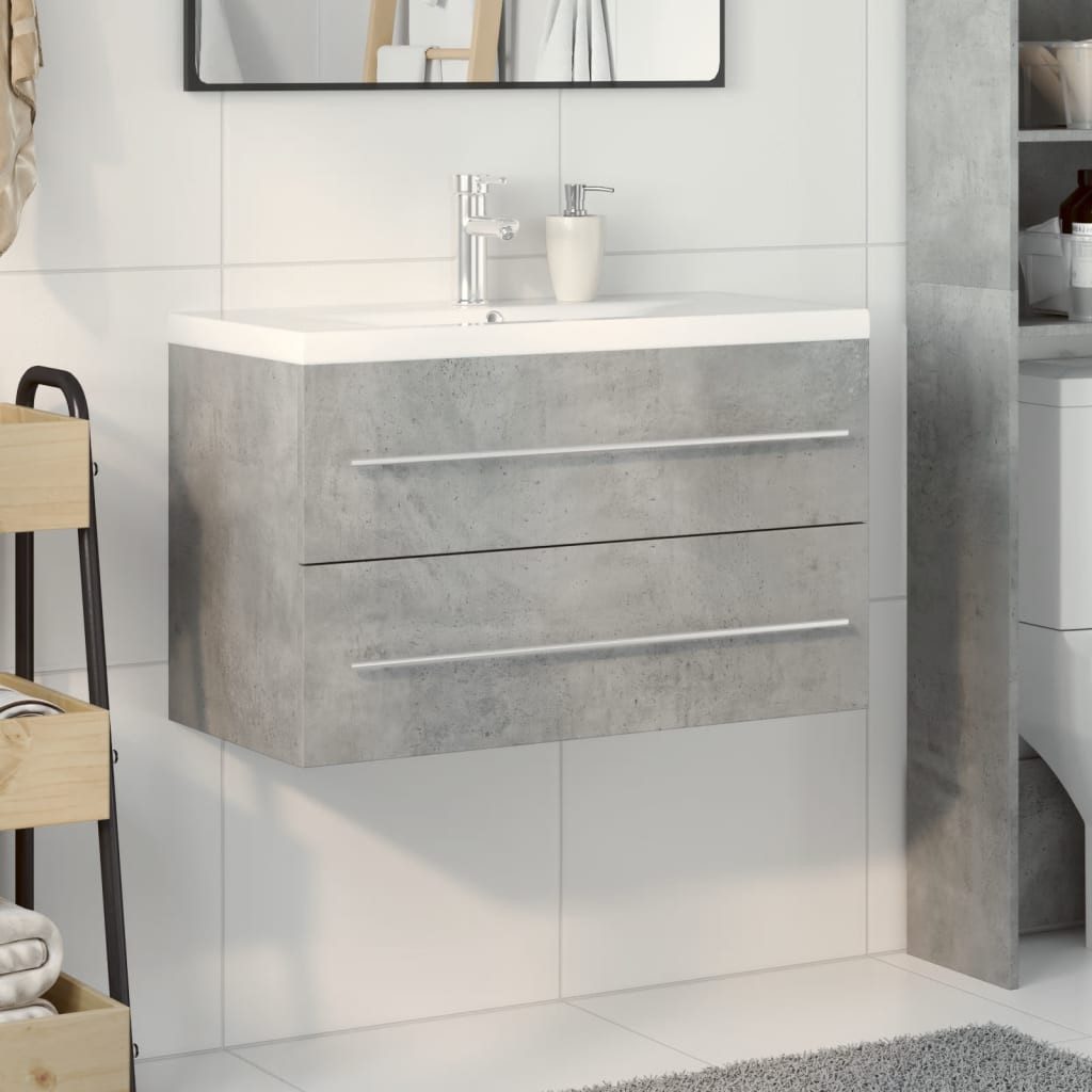 vidaXL Badezimmer-Set 2-tlg. Badmöbel-Set Betongrau Holzwerkstoff, günstig online kaufen