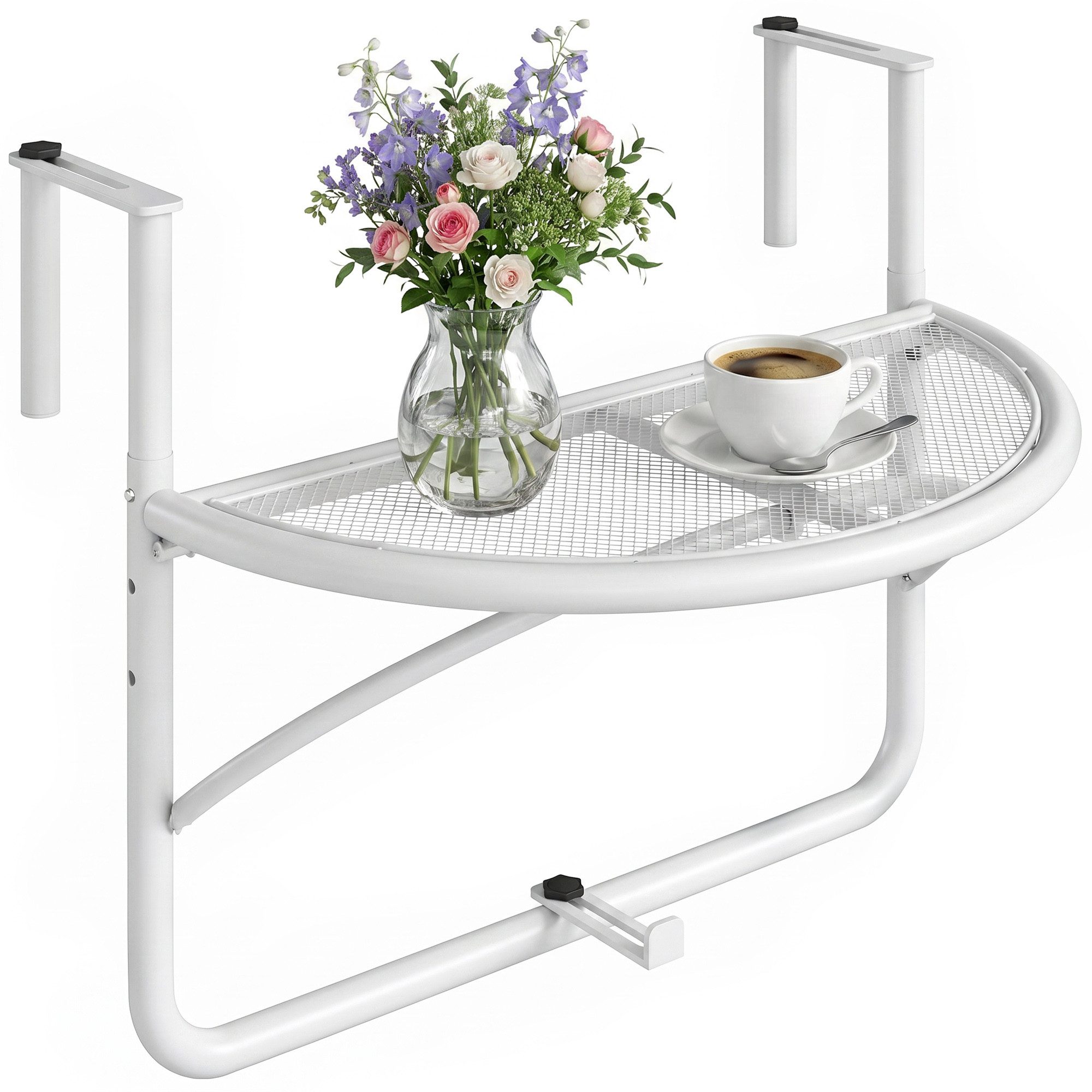 Outsunny Balkonhängetisch höhenverstellbar halbrund Terrasse (Gartentisch, 1-St., Gartenbalkonmöbel), Weiß 60 x 47 x 50 cm