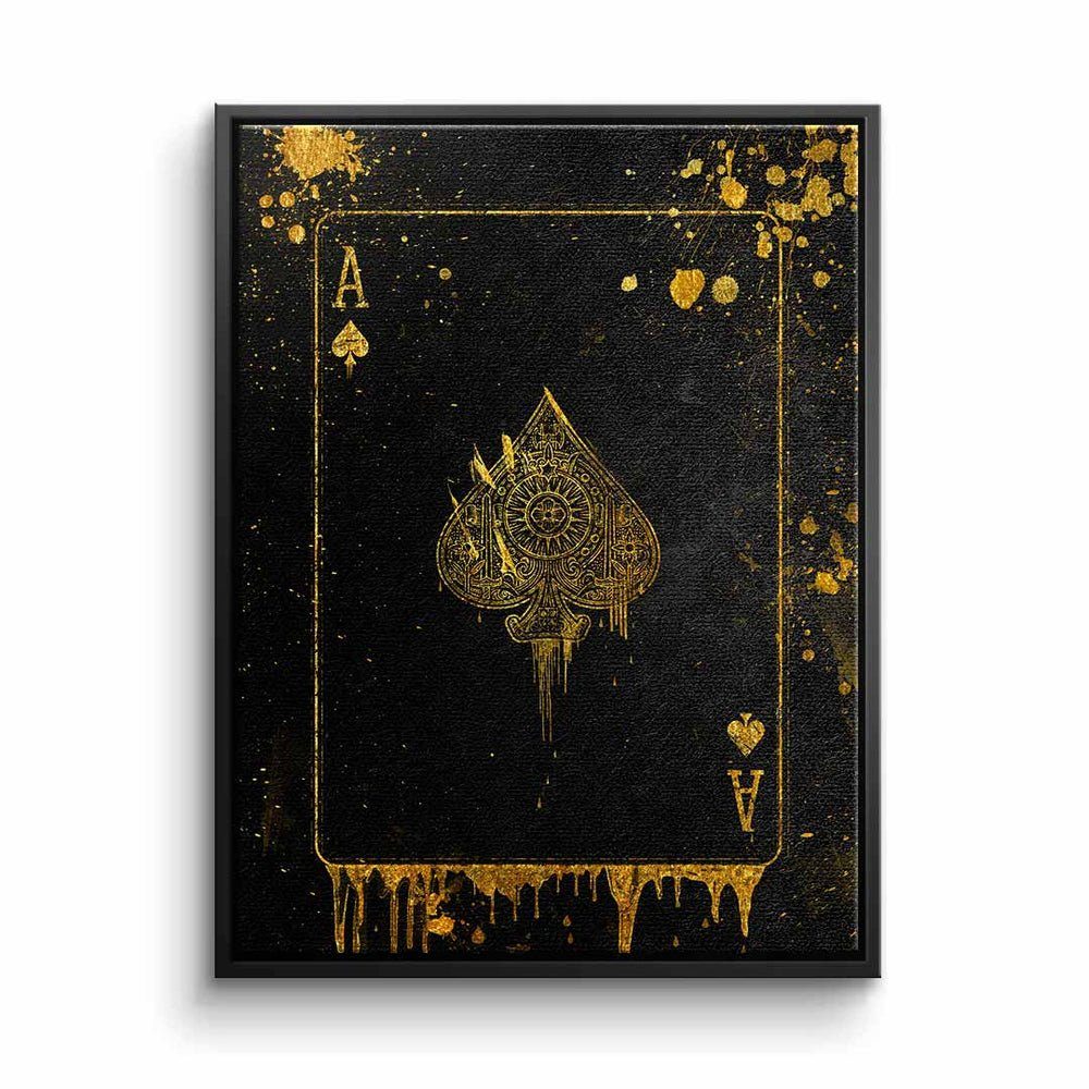 DOTCOMCANVAS® Leinwandbild Ace Card, schwarz Card premium edel elegant Ace Karte mit Rahmen Leinwandbild Ass gold goldener