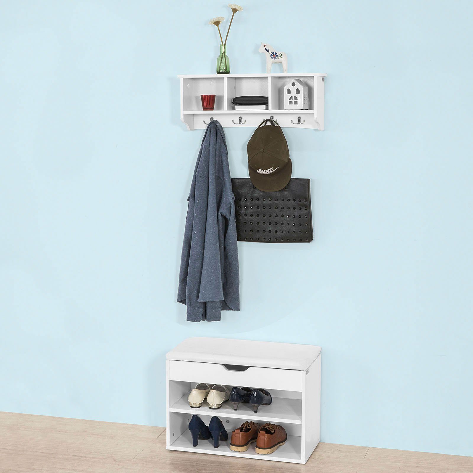 SoBuy Wandgarderobe FSR25-W+FRG48-W, Wandgarderobe-Set Flurmöbel Schuhbank günstig online kaufen