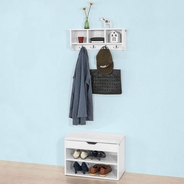 SoBuy Wandgarderobe FSR25-W+FRG48-W, Wandgarderobe-Set Flurmöbel Schuhbank mit Sitzfläche Wandgarderobe