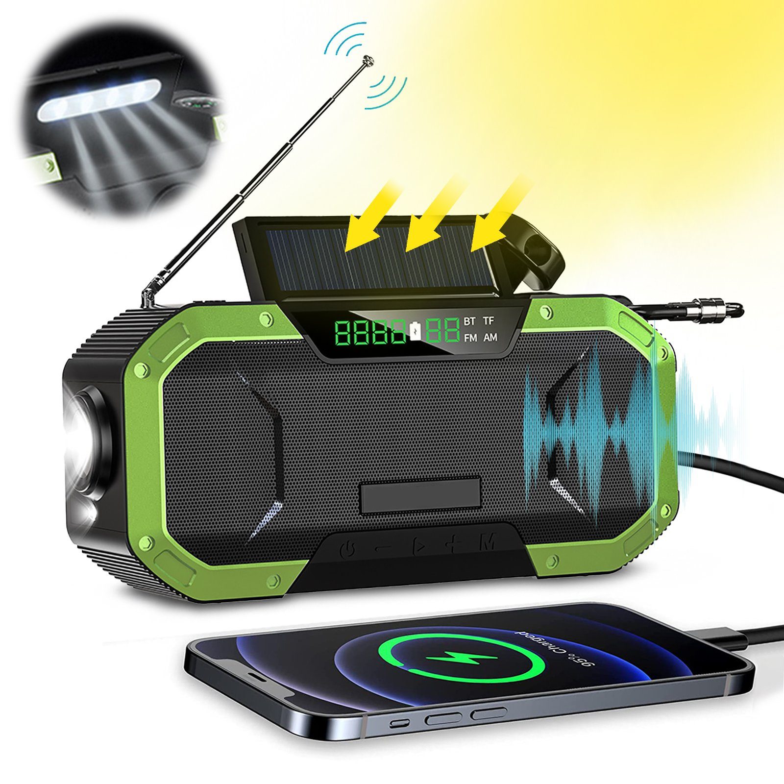 CALIYO Радиоприемники,Digitalradios, Solarradio, Kurbelradio mit Handyladefunktion Radio (5000 mAh Powerbank mit USB-Ausgang Powerbank, FM/AM, IPX5)