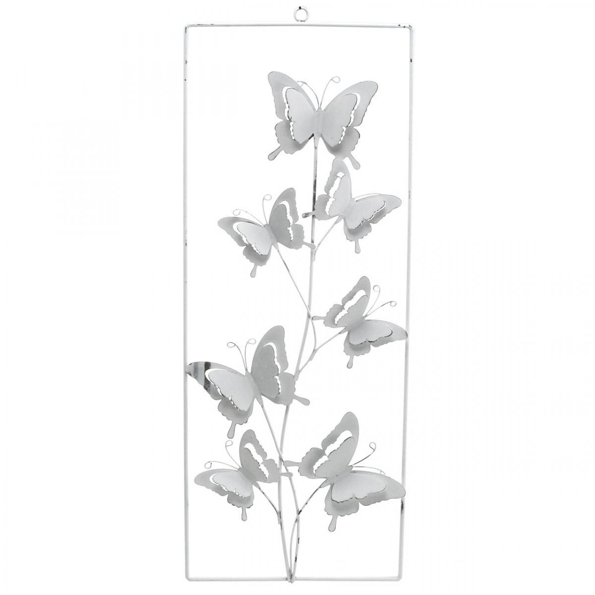 Gartenfigur Metall Schmetterlingsdeko Weiß Silbern H47,5cm - Wandschmuck Shabby