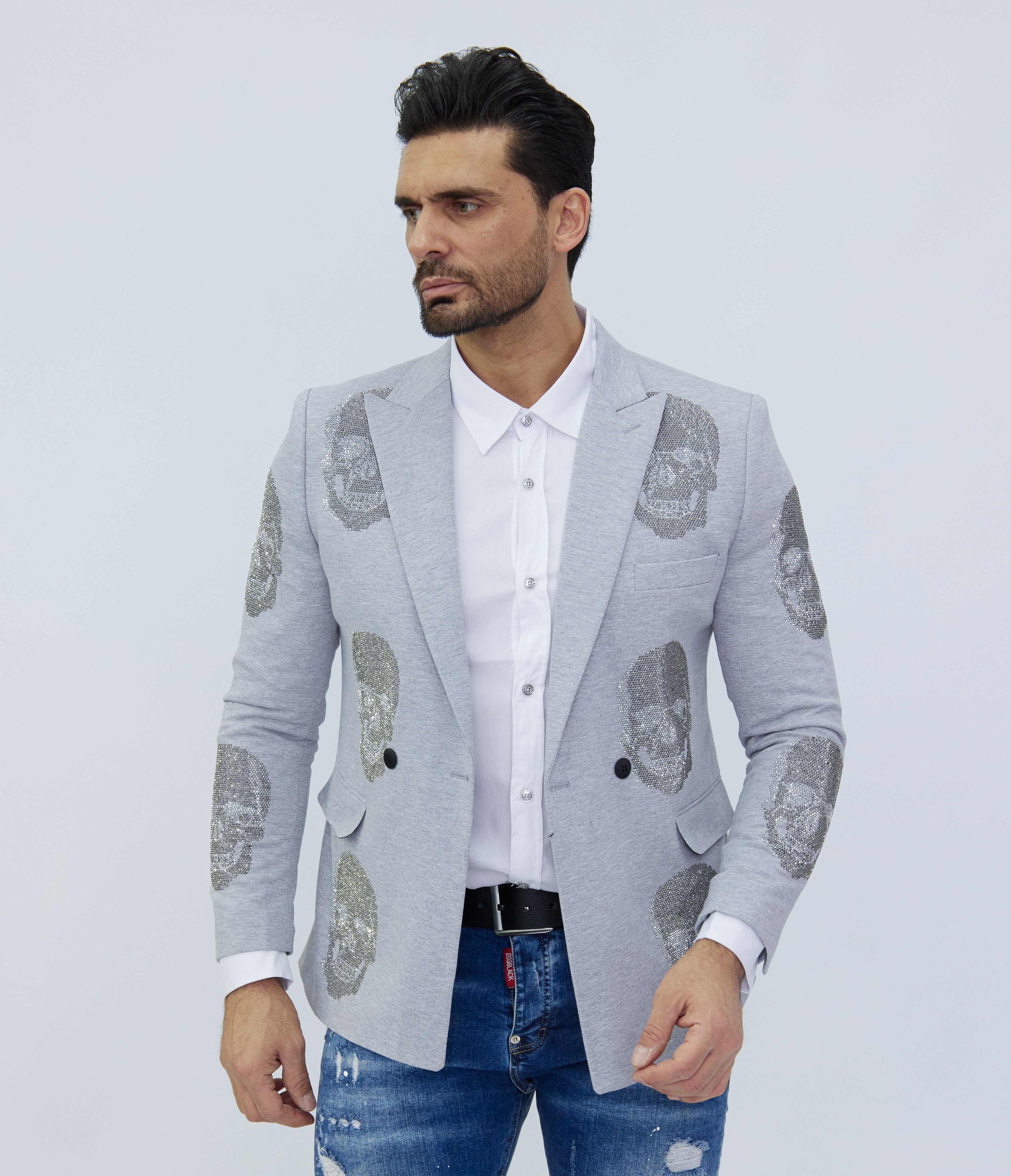 Denim Distriqt Sakko Elegantes Herren Strass Totenkopf Sakko im klassischen Design