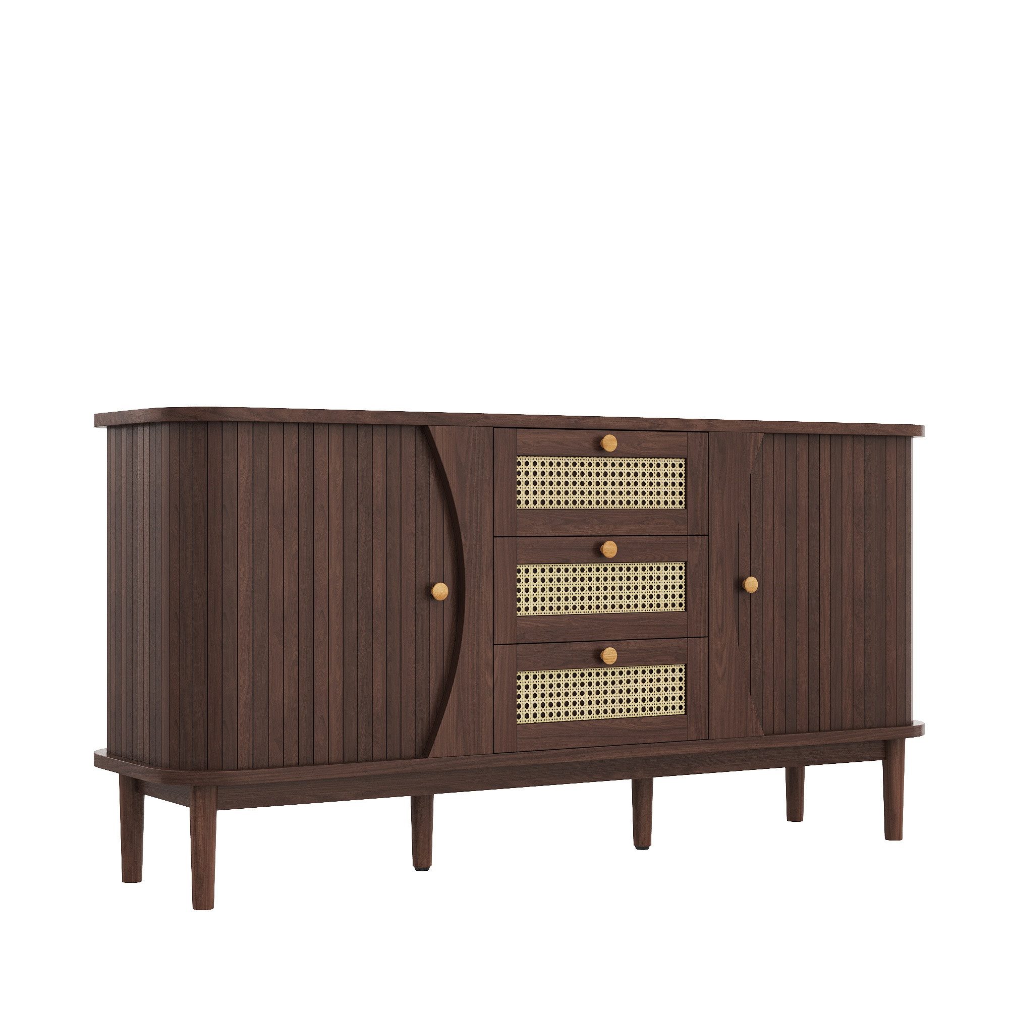 KLAM HOME Sideboard Rattankommode, Kommode mit Schiebetüren, mit verstellba günstig online kaufen
