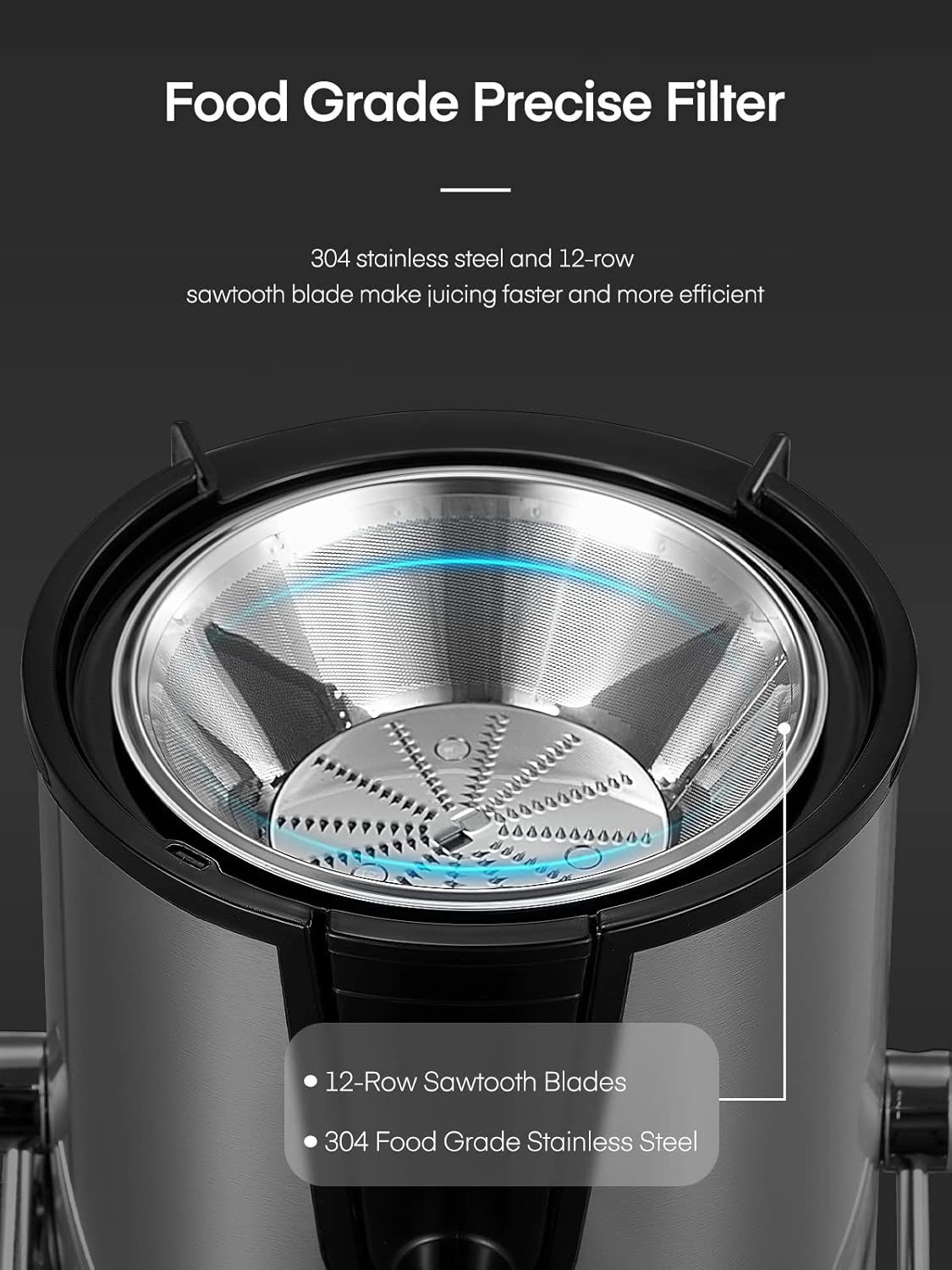 Fyrove Entsafter Slow Juicer Gemüse und Obst,Entsafter aus Edelstahl,Schnelles,BPAFrei, 1500 W, Zentrifugal-Entsafter,Füllöffnung und Zwei Geschwindigkeitsstufe – Bild 4 von 5