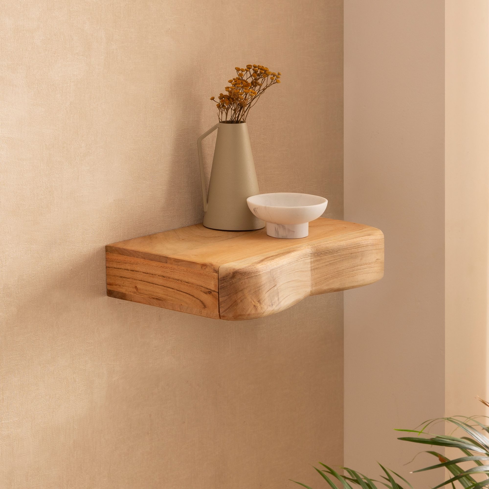 FINEBUY Wandregal FB74741 Schweberegal Akazie Massivholz 120cm Wandboard mit Schubladen, Massivholz Wandregal mit Schubladen, Praktische Ablage für moderne Wohnräume