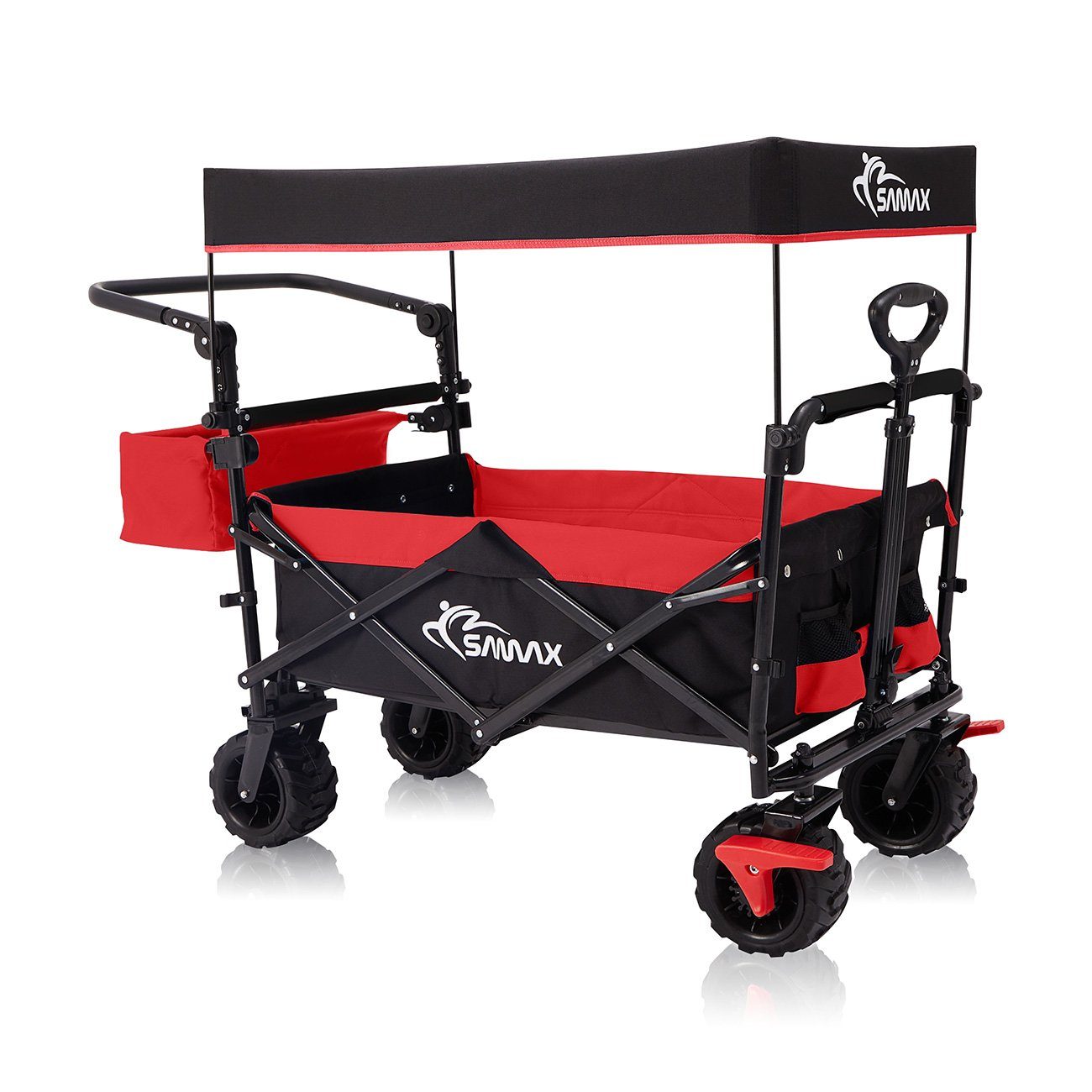 Bollerwagen Faltbarer Offroad mit Dach - Schwarz / Rot