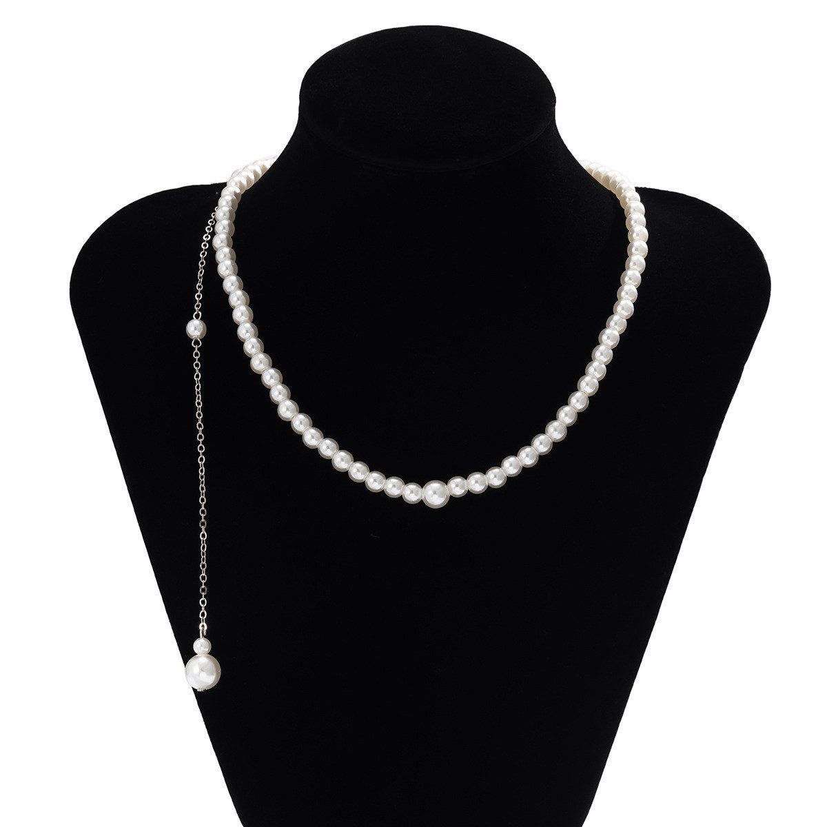 MOPUEA Charm-Kette Lange Kette, Perle Form Halskette Körperkette Mode minimalistisch (Perlenkette Choker, 1-tlg), Braut Halskette, Legierung und Kunststoff