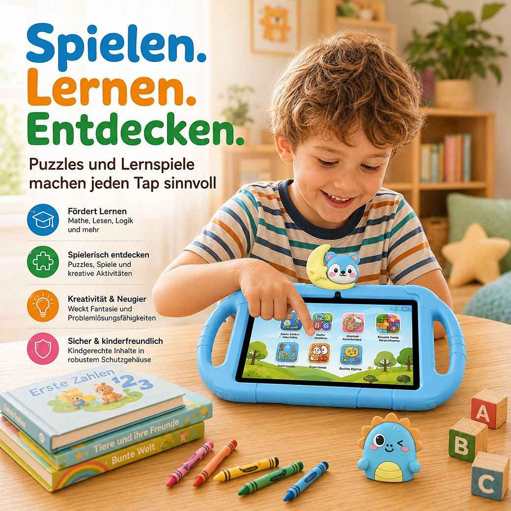 VekfulPC 7" Kindertablet mit abnehmbarer Cartoon-Kopf HD WiFi Tablet (7", 32 GB, 3000 mAh, laute Lautsprecher, Sturz- und spritzwasserfest) – Bild 2 von 5