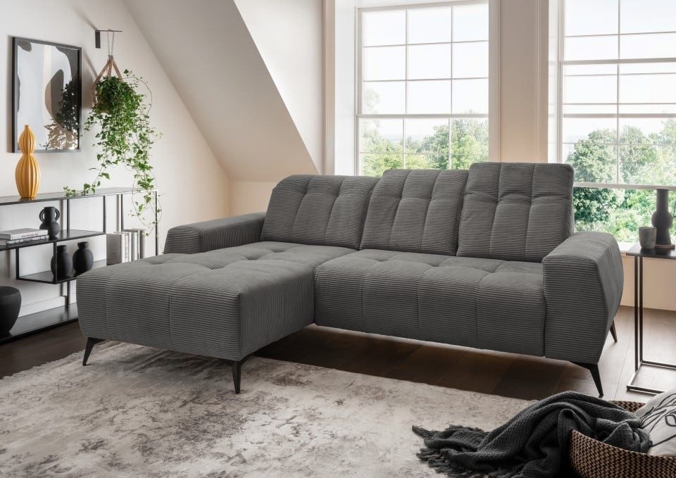 Myhomelando Ecksofa Cord Summer, elektronische Relaxfunktion, 258 x 180 cm, Cord Ecksofa L-Form, Elektrofunktion, verstellbaren Kopflehnen