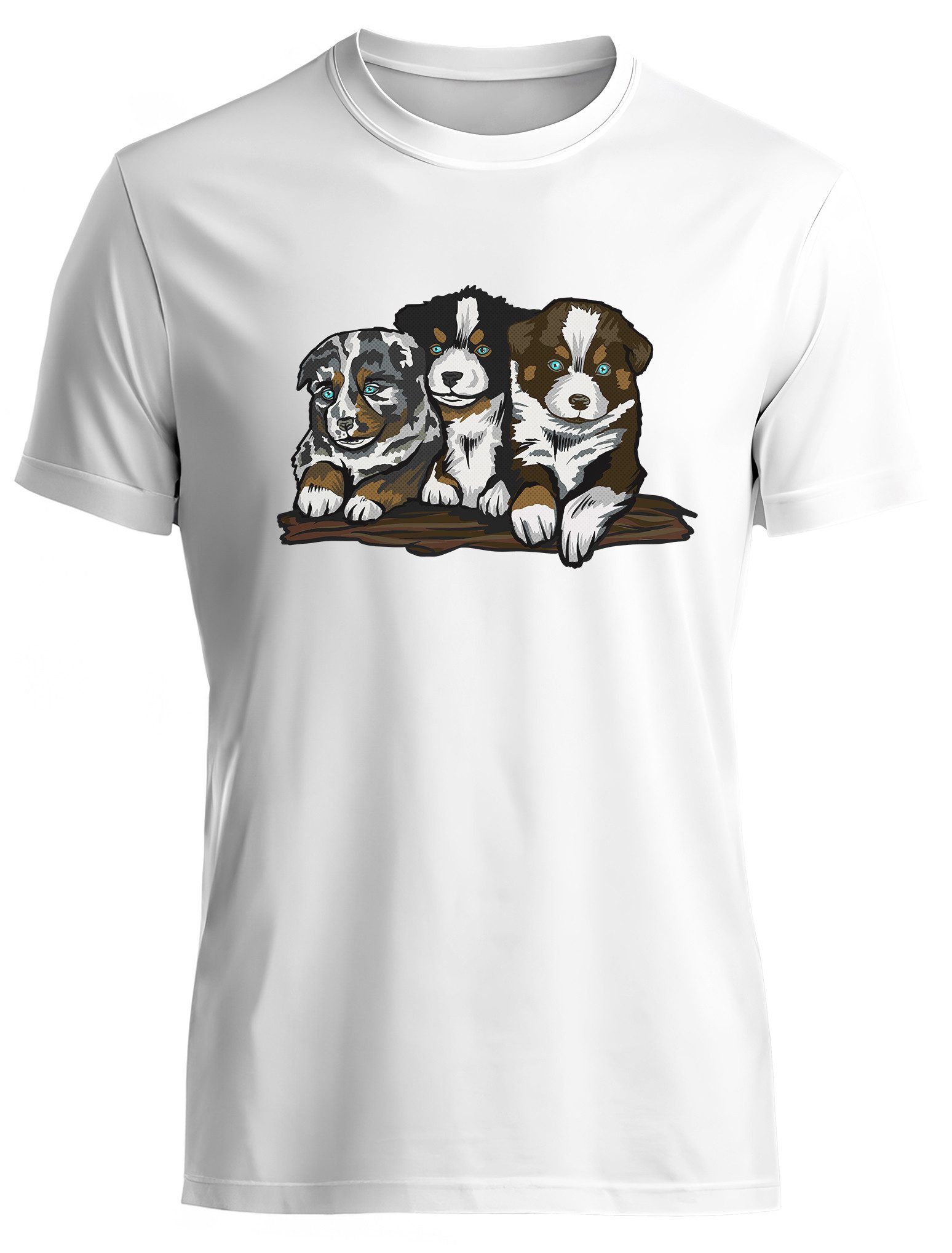 MyDesign24 T-Shirt Hunde print Shirt 3 Welpen Hunde T-Shirt weiss kurzarm Regular Fit i215