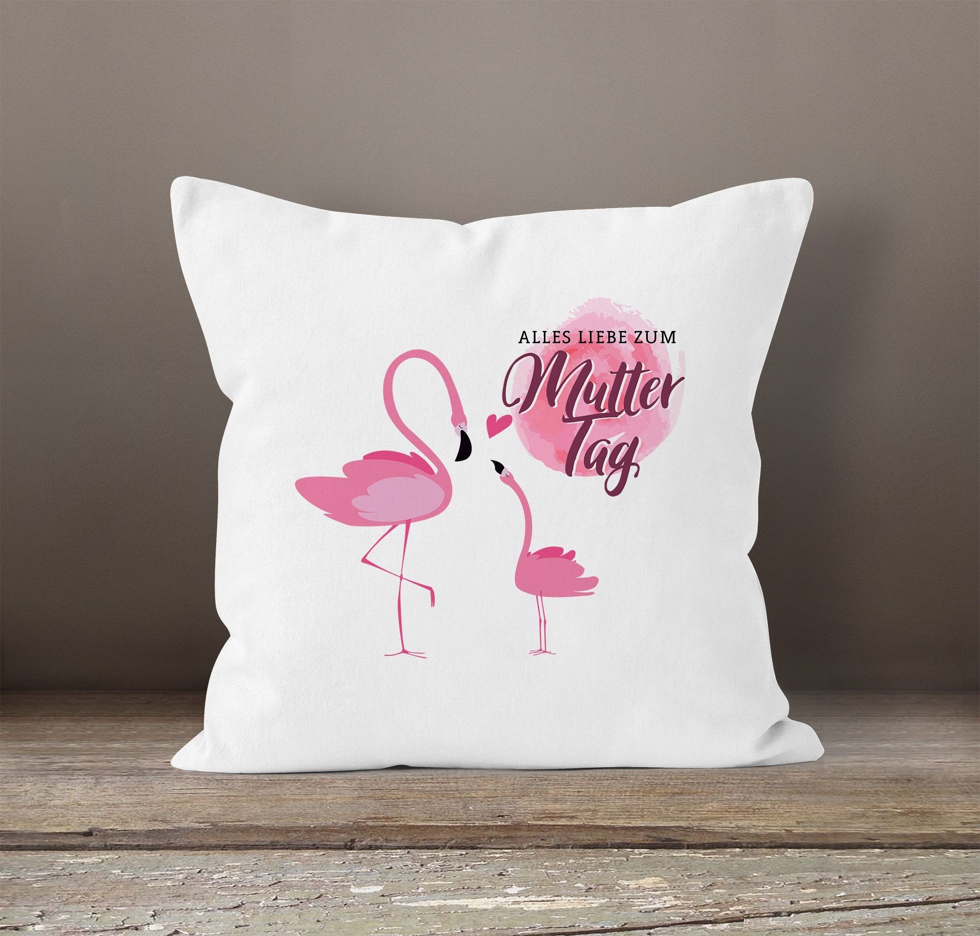 zum MoonWorks weiß Alles Flamingos Baumwolle Liebe MoonWorks® Muttertag Dekokissen Kissen-Bezug