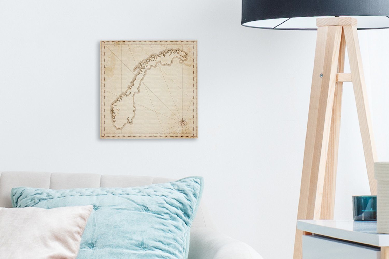 OneMillionCanvasses® Leinwandbild Illustration einer Leinwand antiken Norwegen, Karte Bilder St), Wohnzimmer Schlafzimmer von für (1