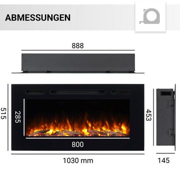 RICHEN Elektrokamin Fiamma, Einbaukamin mit Heizung 2000W, 3D-Flammeneffekt, LED-Beleuchtung, Fernbedienung, Timer, Thermostat