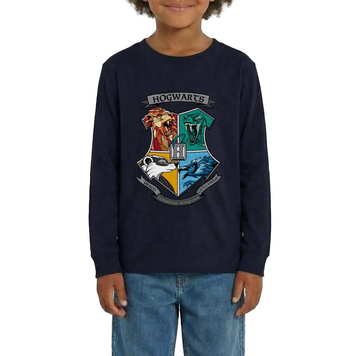 T-Shirt Harry Potter Hogwarts Logo Tiere Der Häuser Teenager Premium Langarmsh