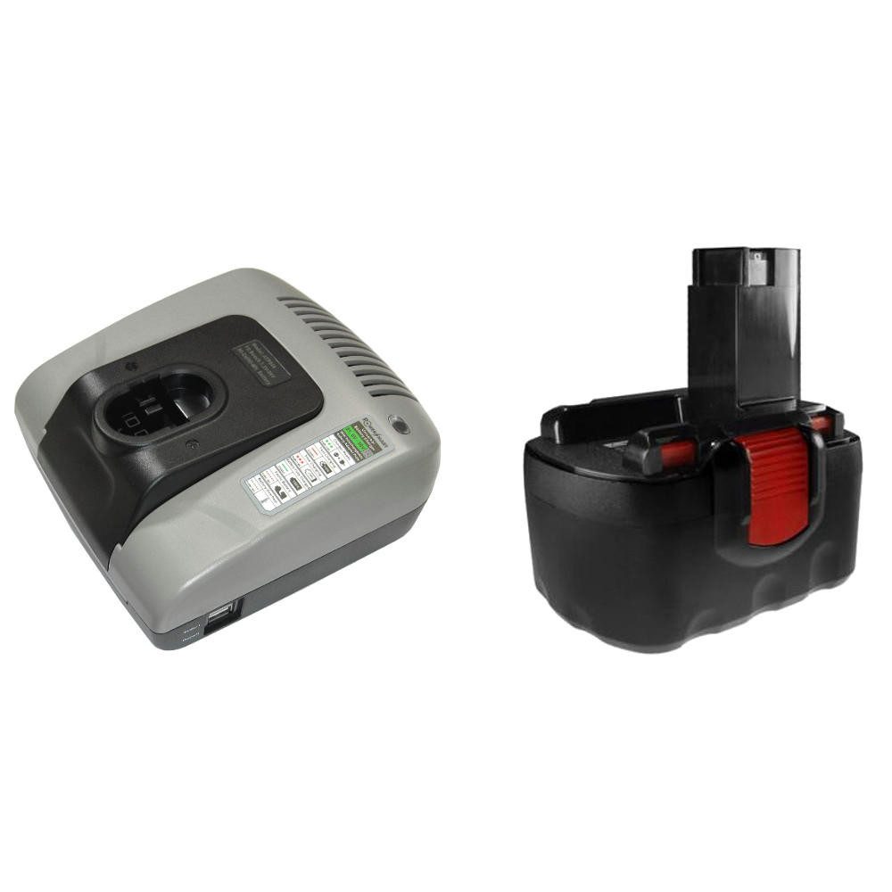 Trade-Shop 2in1 Set passend für Bosch GLI12V, PLI12V, GBH12VRE - Ladegerät + Akku Ni-MH 3000 mAh (12 V)