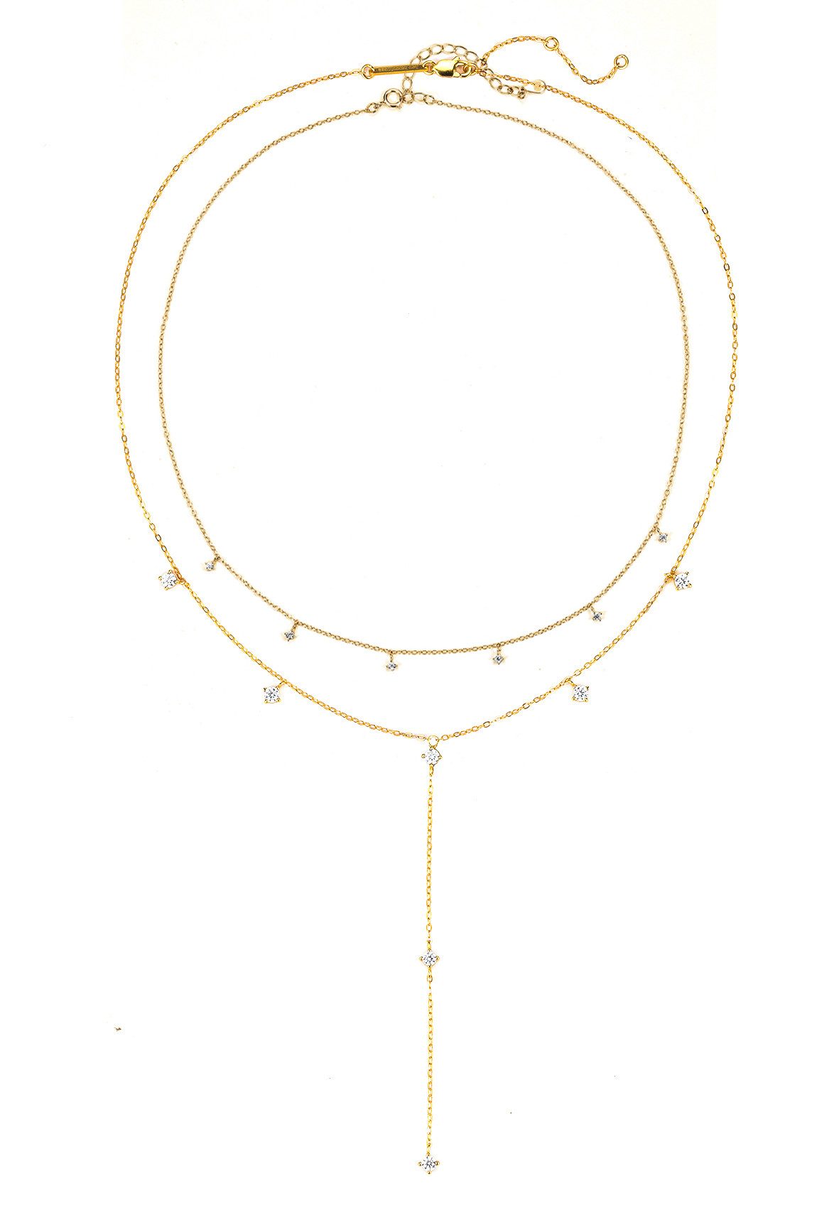 Collierkettchen-Set Layer Gloriose Kristalle, 925 Silber Damen Halsketten, 18K vergoldet