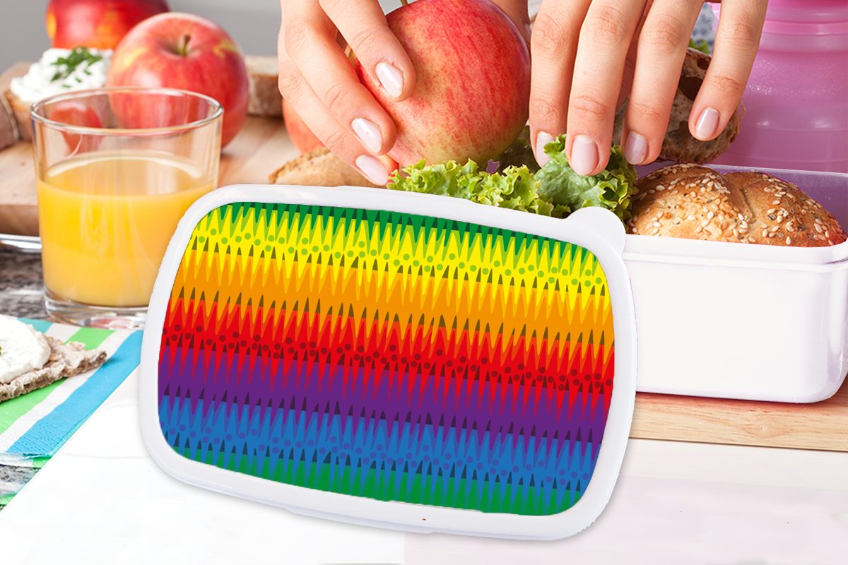 MuchoWow Lunchbox Muster - Regenbogen für Brotbox (2-tlg), Jungs und - und Brotdose, Kunststoff, weiß Mädchen Kinder Abstrakt, für Erwachsene