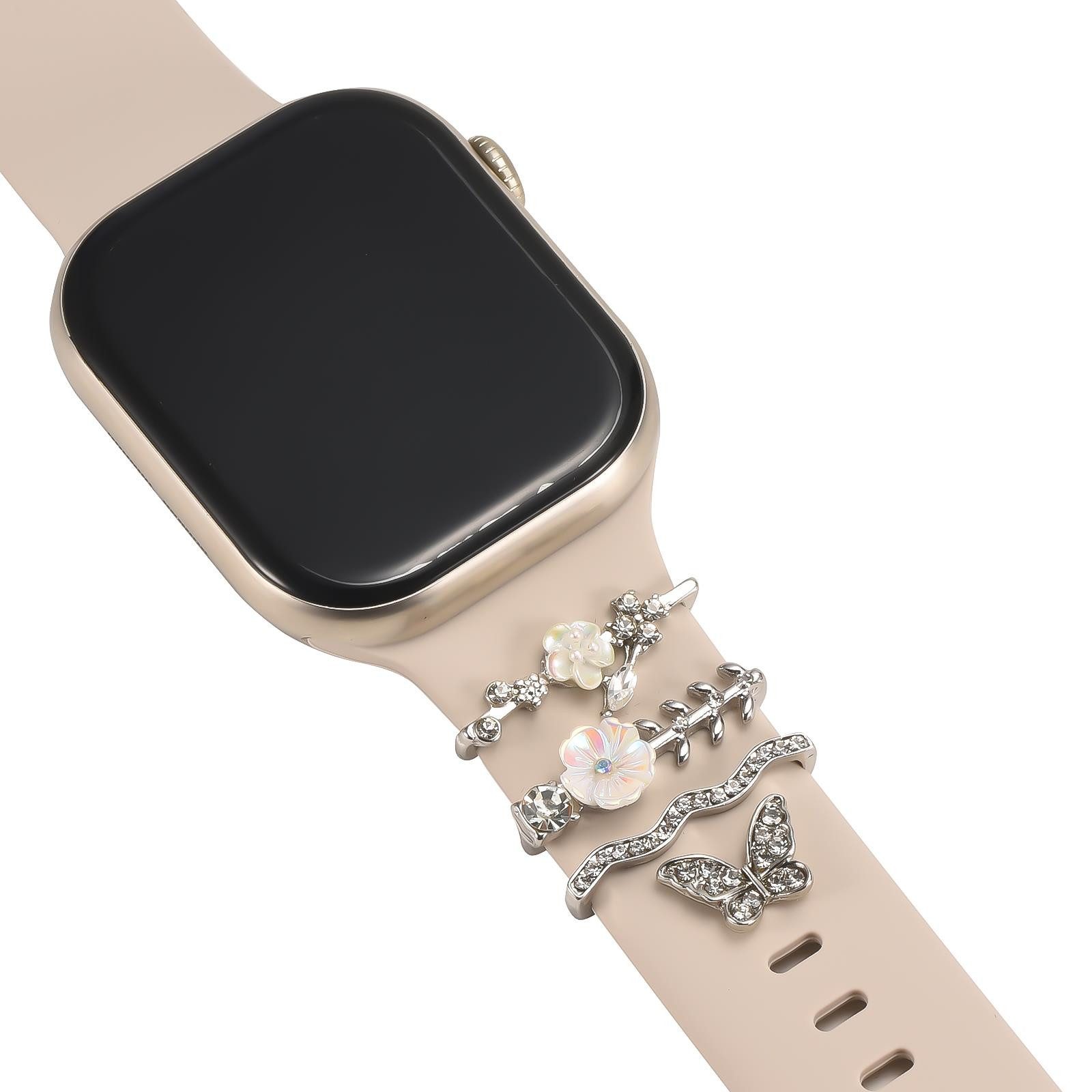 CoolGadget Smartwatch-Armband Schmuck Ringe Charms Uhren Deko Motiv Clips 21mm, Zubehör passend für alle Apple Watch und Samsung Galaxy Watch Modelle