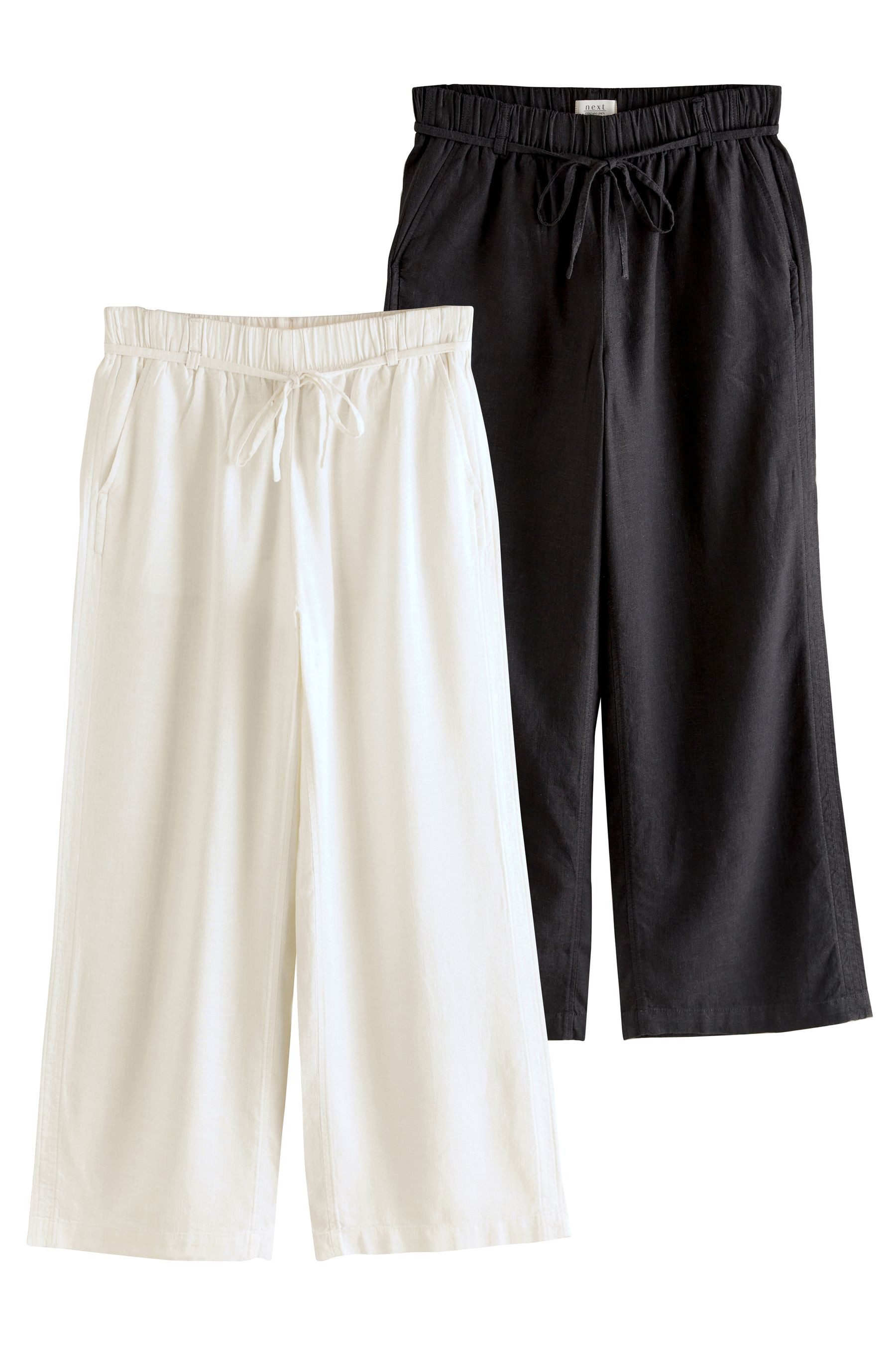 Leinenhose Hose mit Bindegürtel und weitem Bein, 2er-Pack