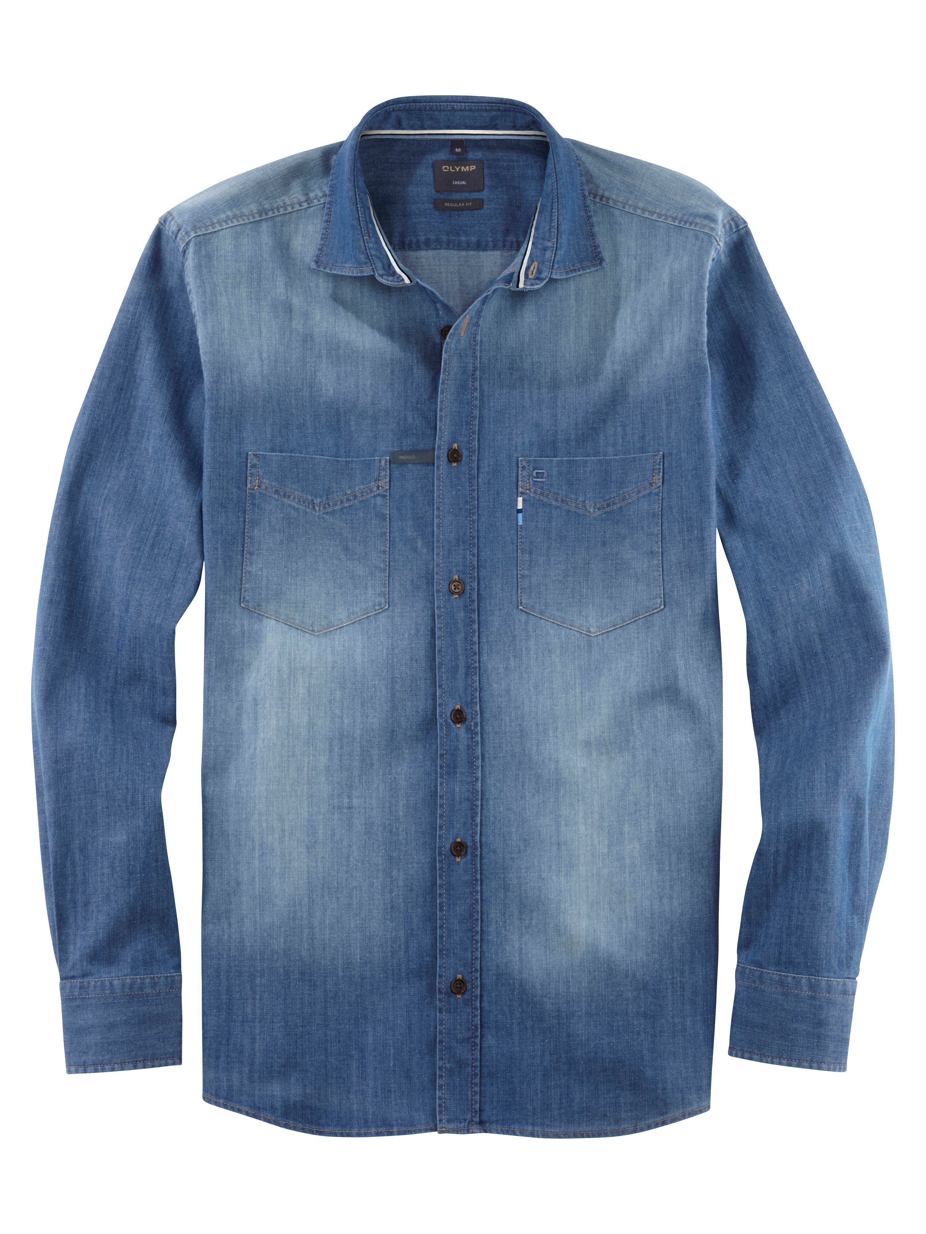 OLYMP Jeanshemd Casual Kentkragen Modern Fit, Kentkragen günstig online kaufen