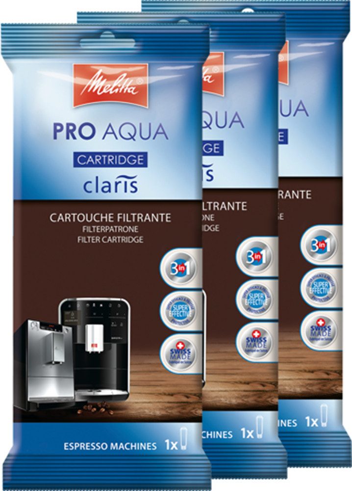 Melitta Wasserfilter 3-er Pro Aqua, Zubehör für Alle Kaffeevollautomaten mit Claris System: Caffeo Solo, Barista T, Barista TS, Avanza
