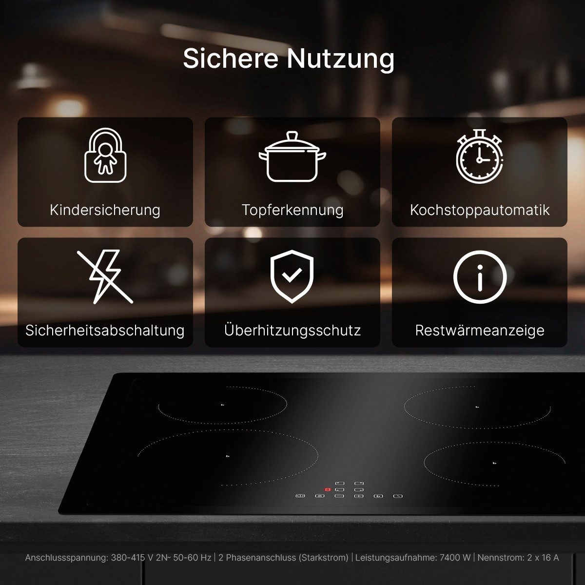 BOMANN Induktions-Kochfeld EBKI 7942, 4 Kochfelder, Boosterfunktion & 9 Leistungsstufen
