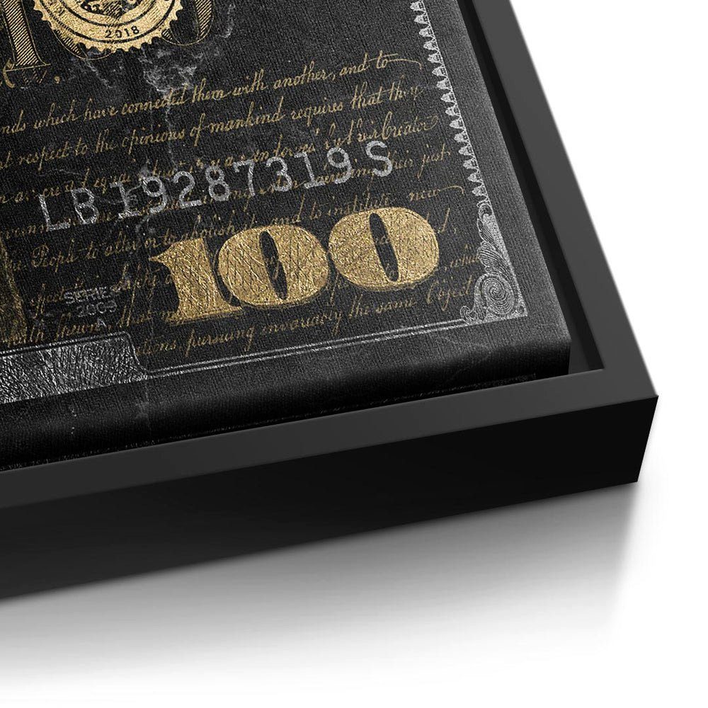 Lie Wandbild Money dont in Rahmen DOTCOMCANVAS® Leinwandbild, Dollar Premium schwarz - weißer gold