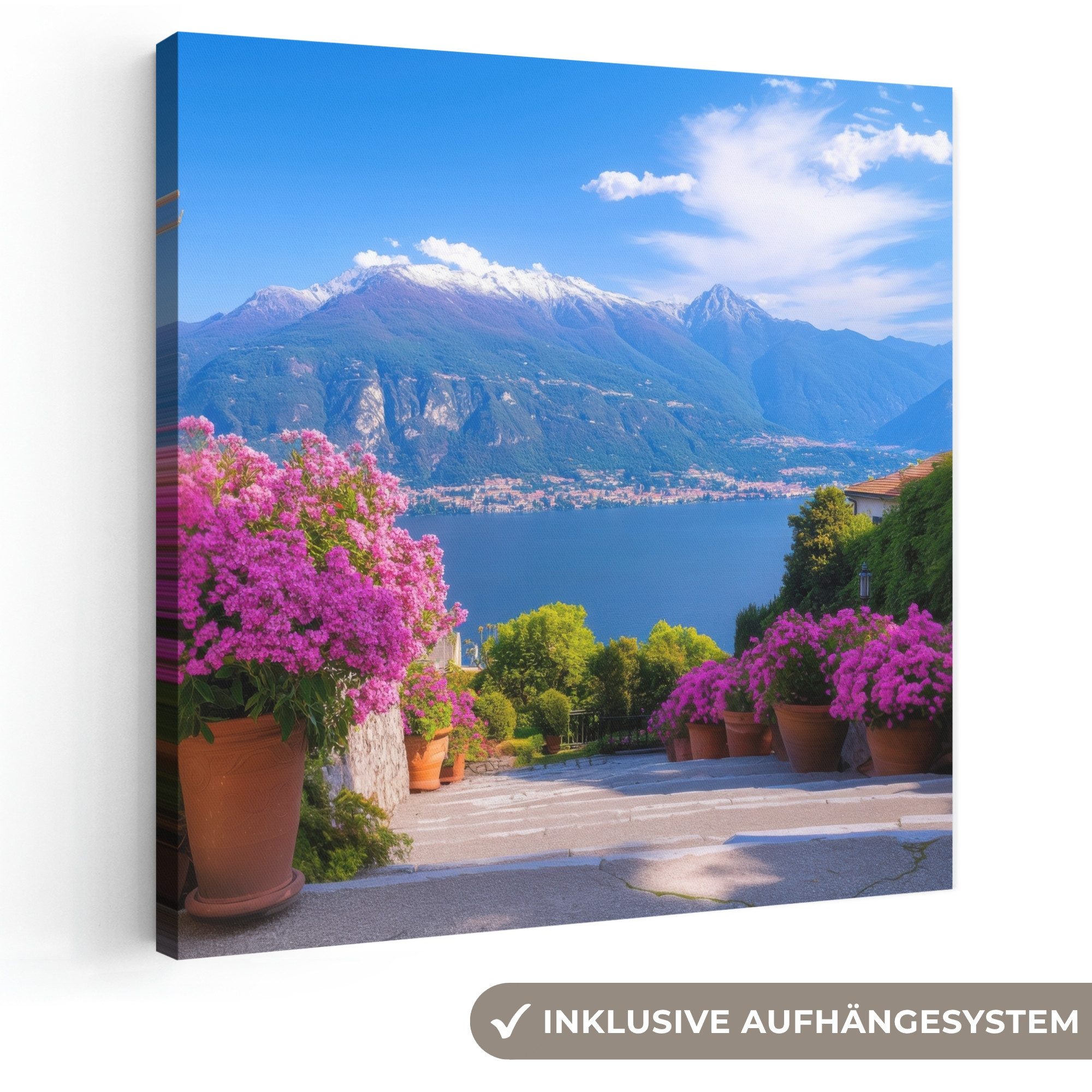 OneMillionCanvasses® Leinwandbild Comer See - Italien - Landschaft, Fotodruck (1 St), Wandbild, Deko Schlafzimmer Wohnzimmer Flur 20x20 cm